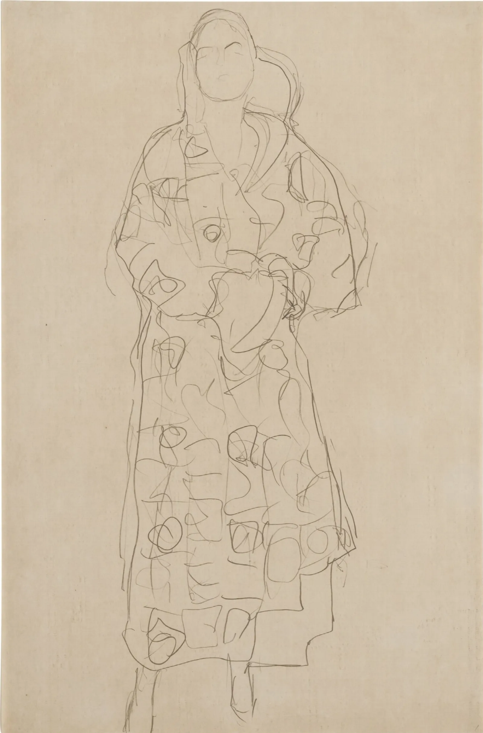 Stehende Figur Im Verzierten Kleid Standing Figure In Ornamented Gown Wall Art by Gustav Klimt - Canvas Print