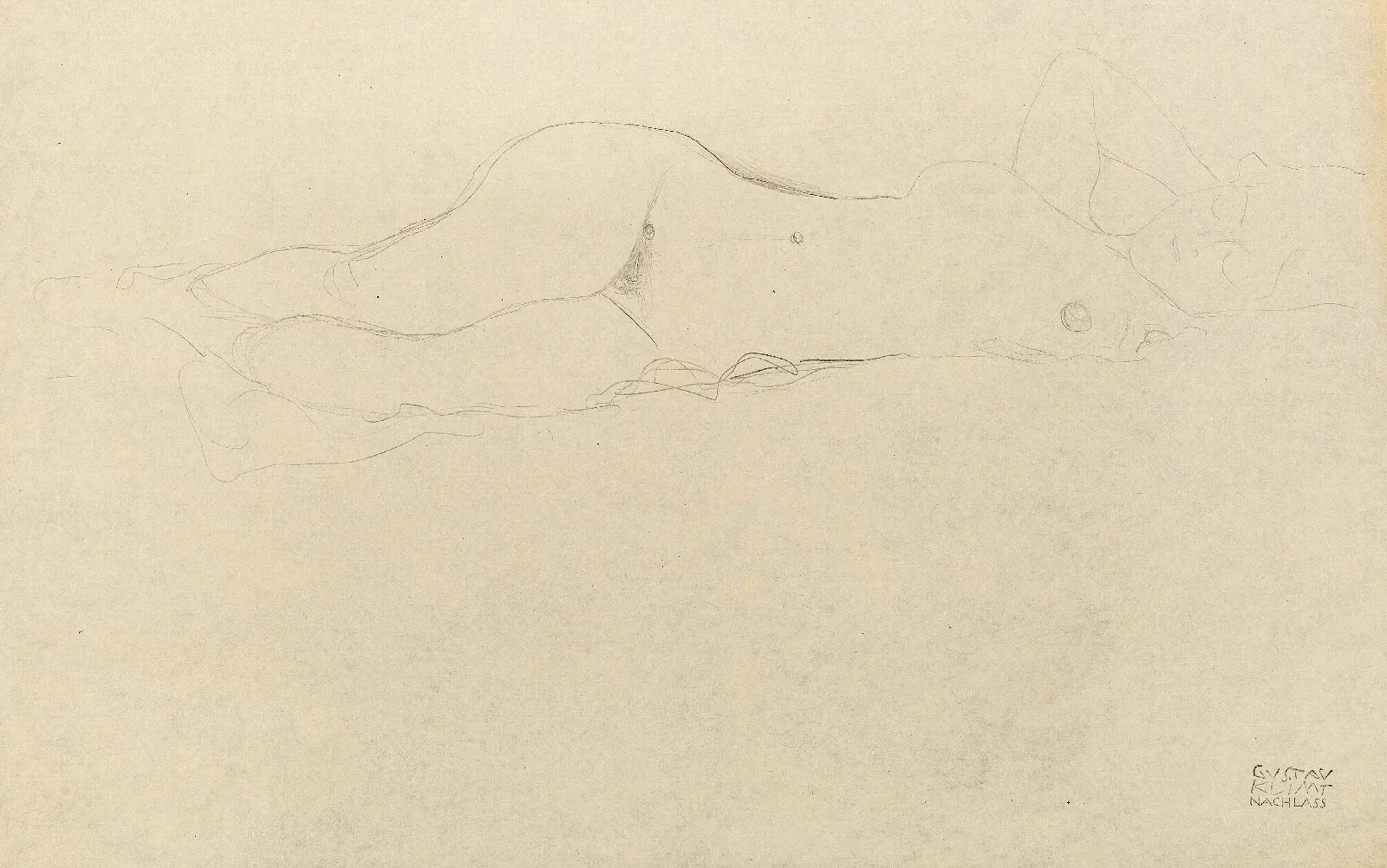 Reclining Female Nude With Her Hands Behind Her Head Wall Art by Gustav Klimt - Canvas Print