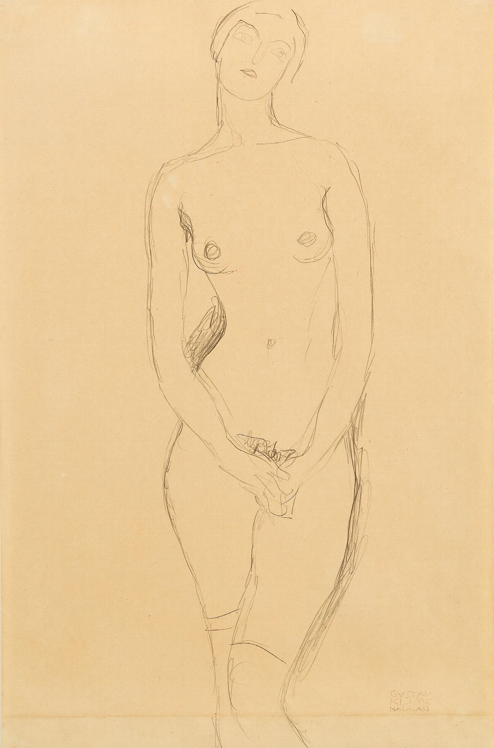 Standing Female Nude Seen From The Front Wall Art by Gustav Klimt - Canvas Print