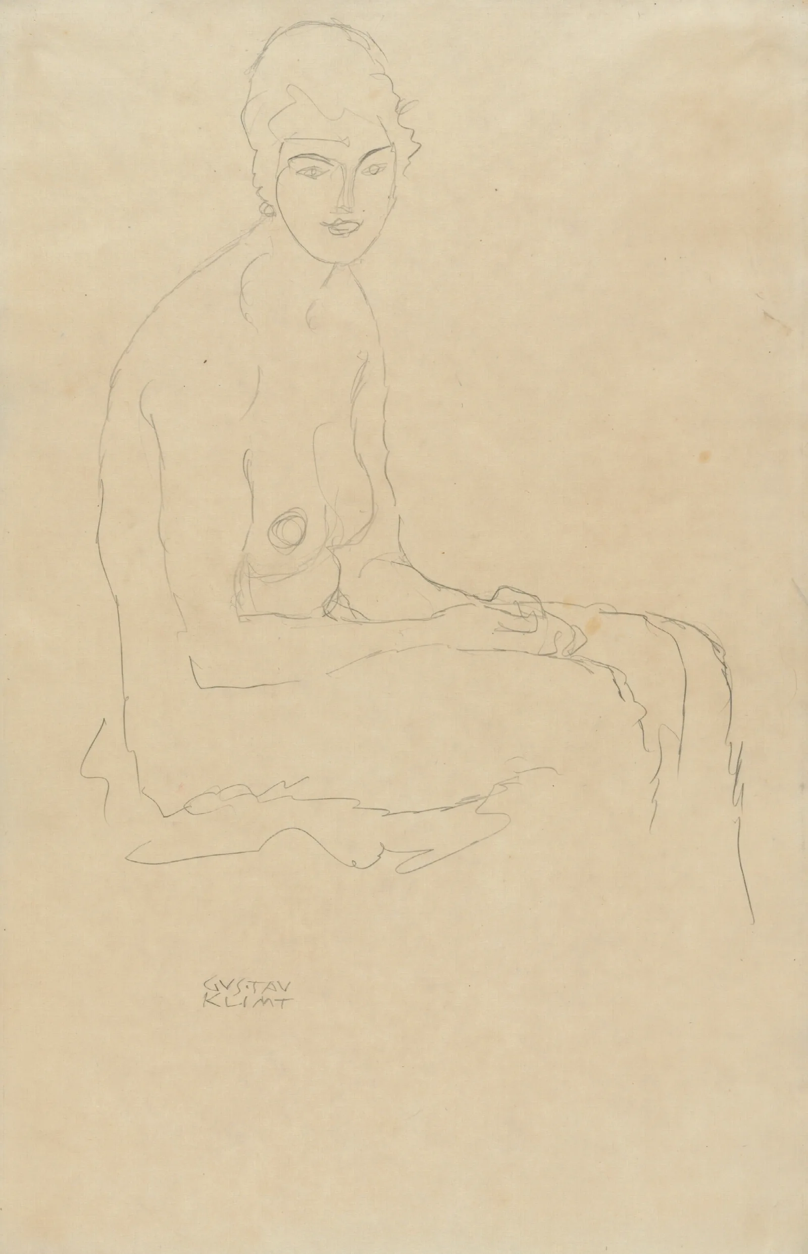 Sitzender Akt Nach Wall Art by Gustav Klimt - Canvas Print