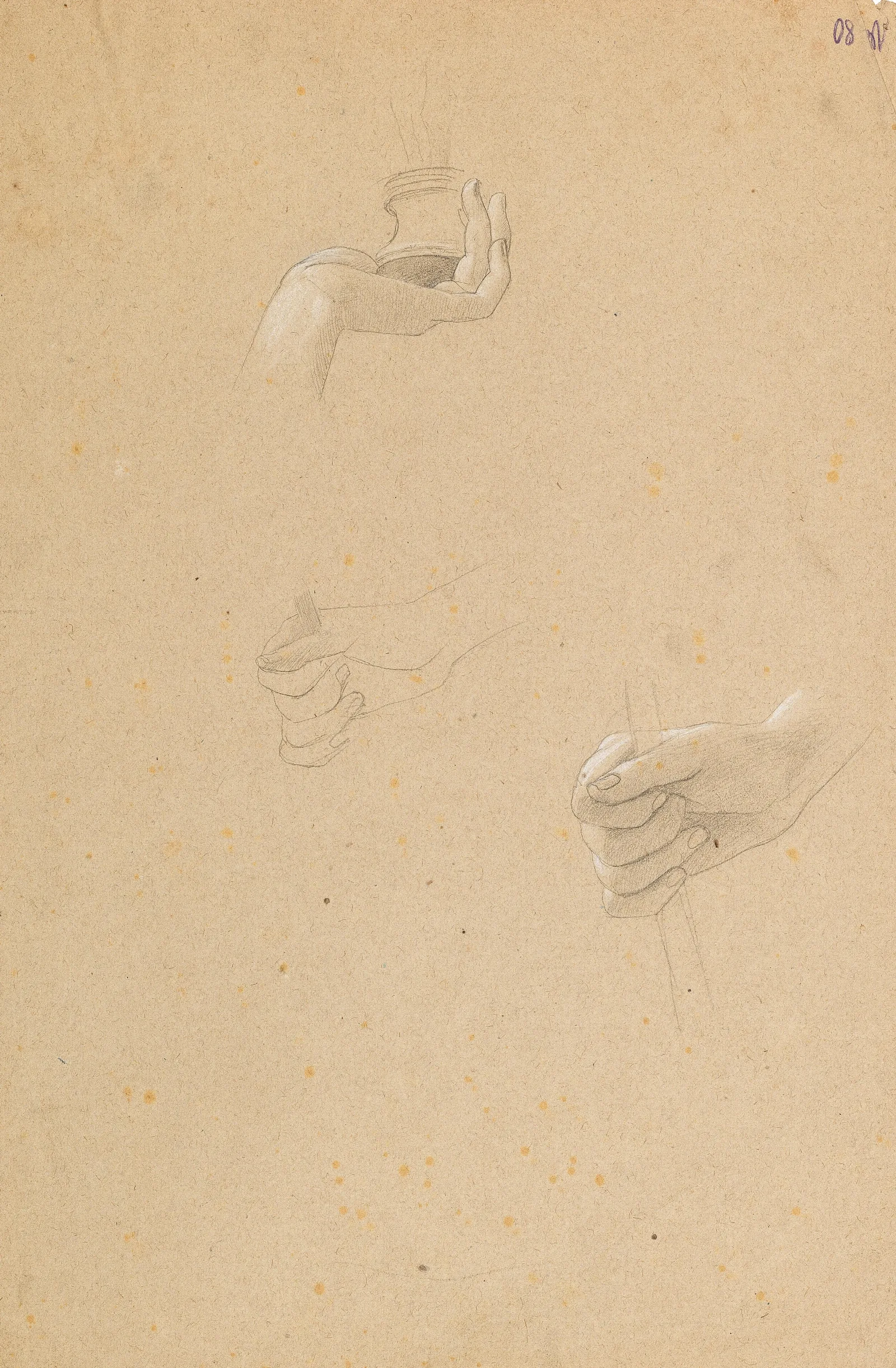 Hand Studies For The Kneeling Maenad In The Altar Des Dionysos Wall Art by Gustav Klimt - Canvas Print