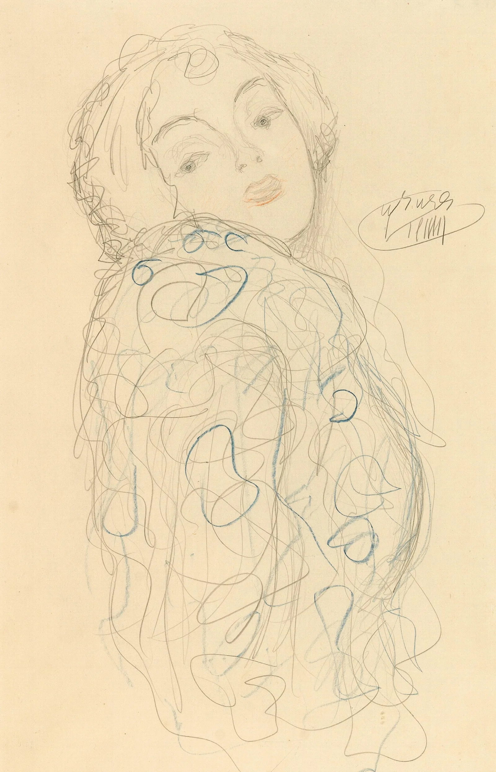 Lady Portrait Bust To The Right Head Turned To The Front Wall Art by Gustav Klimt - Canvas Print