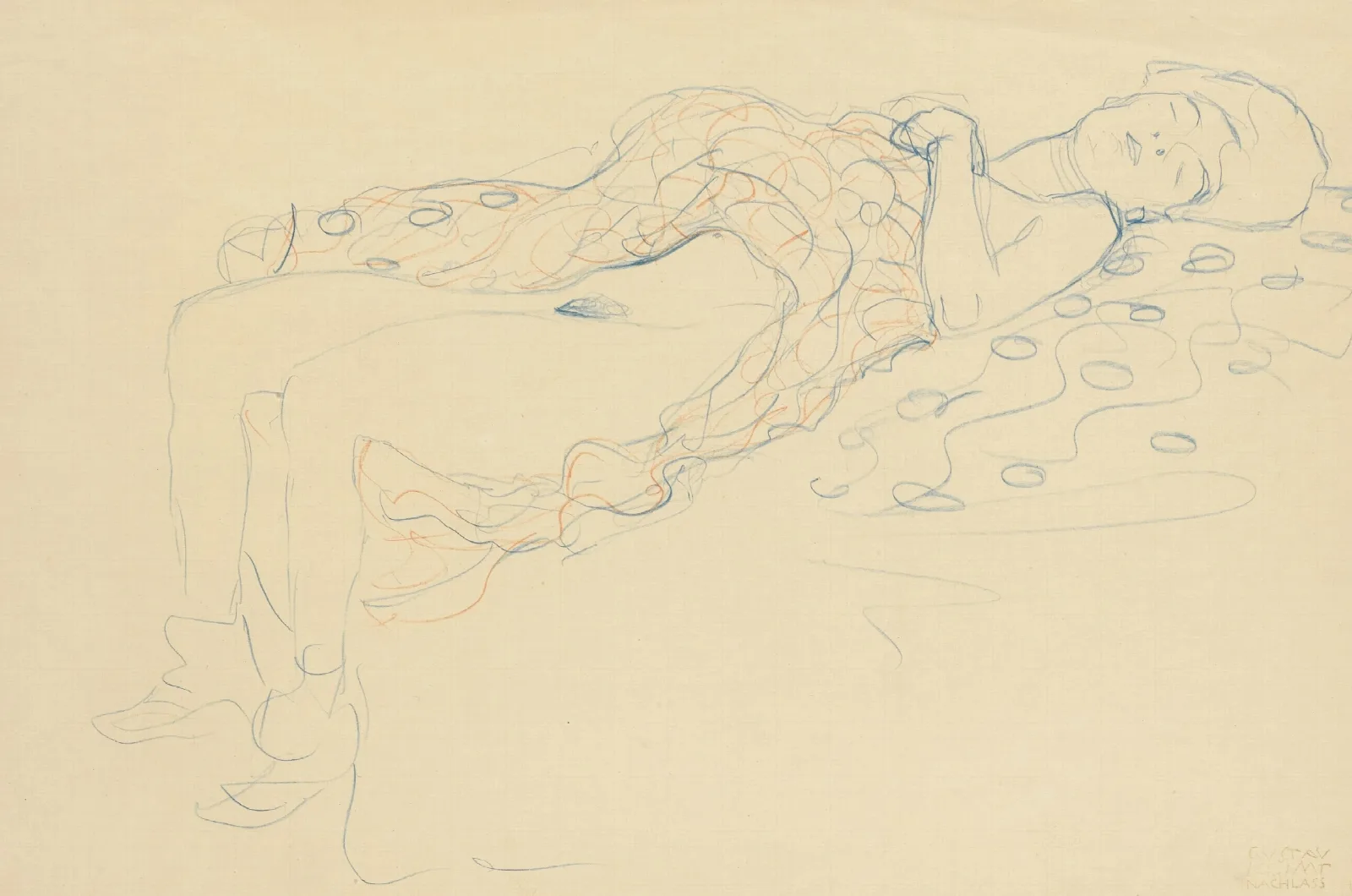 Liegender Halbakt Nach Rechts Reclining Semi Nude Facing Right Wall Art by Gustav Klimt - Canvas Print
