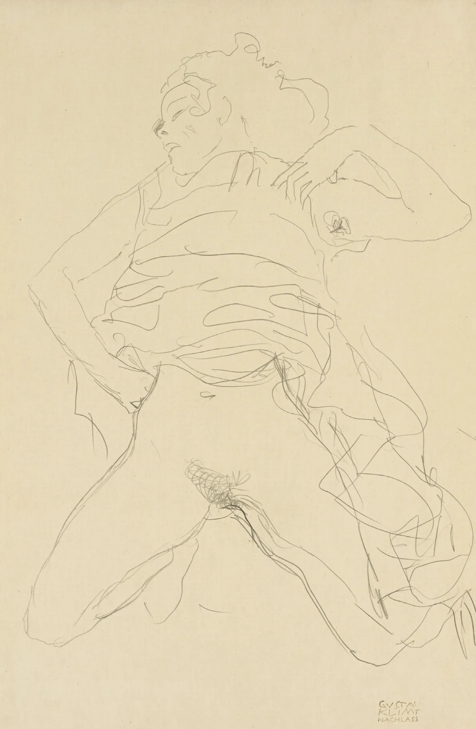 Halbakt Mit Eingebeugten Knien Semi Nude Woman With Bent Knees Wall Art by Gustav Klimt - Canvas Print