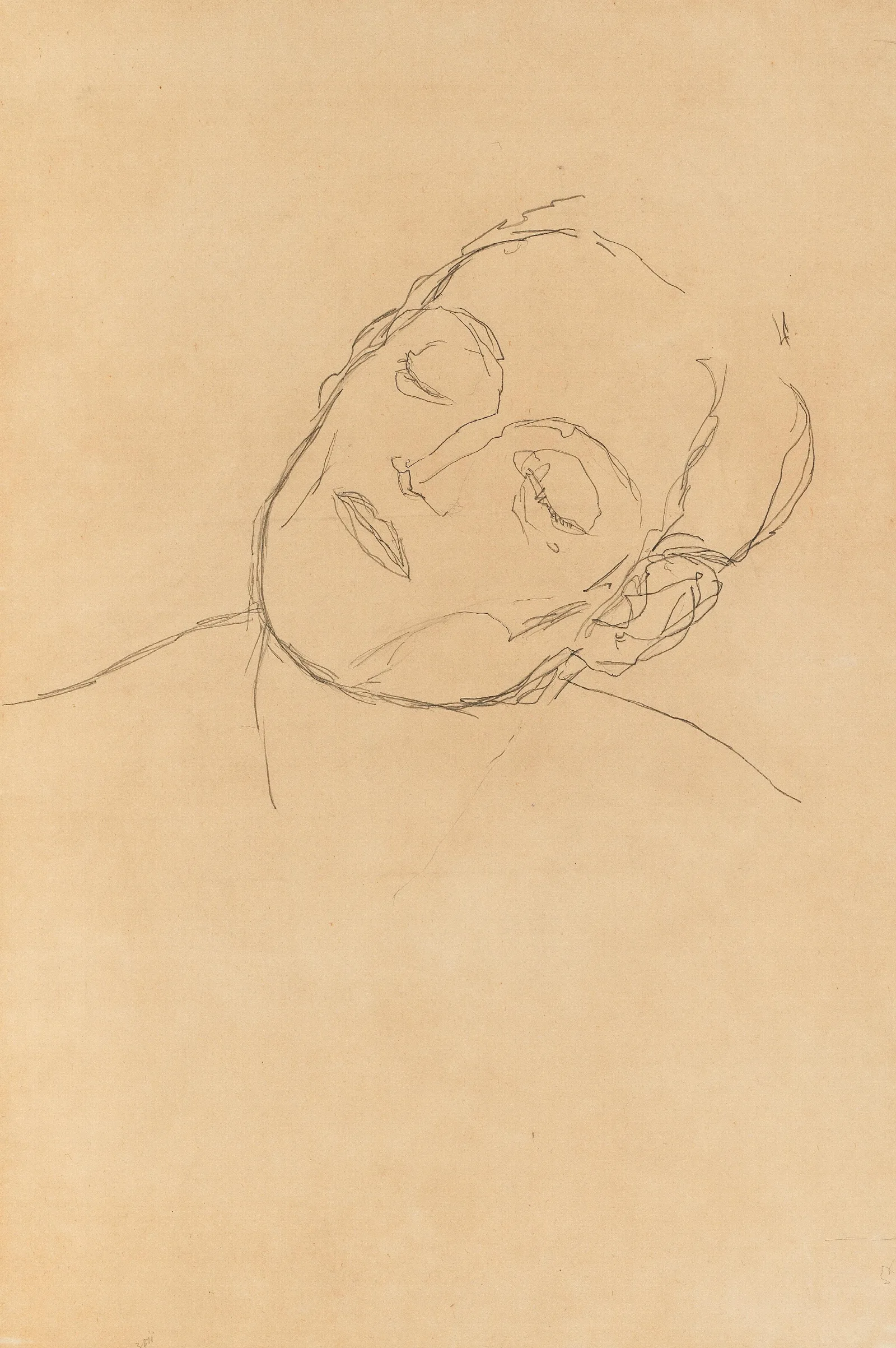 Male Head Turned To The Right With Closed Eyes Wall Art by Gustav Klimt - Canvas Print