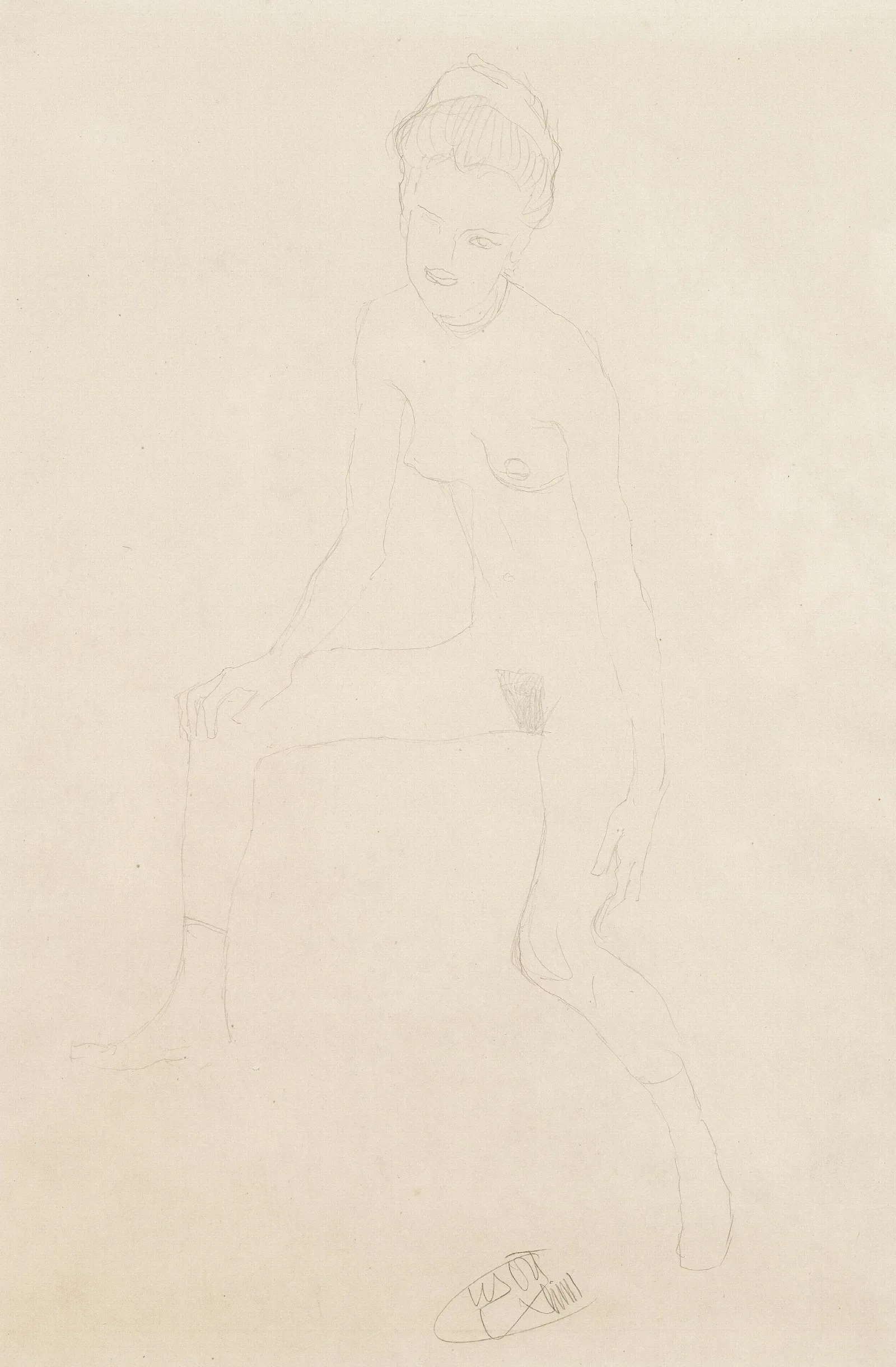 Sitting Female Nude 2 Wall Art by Gustav Klimt - Canvas Print