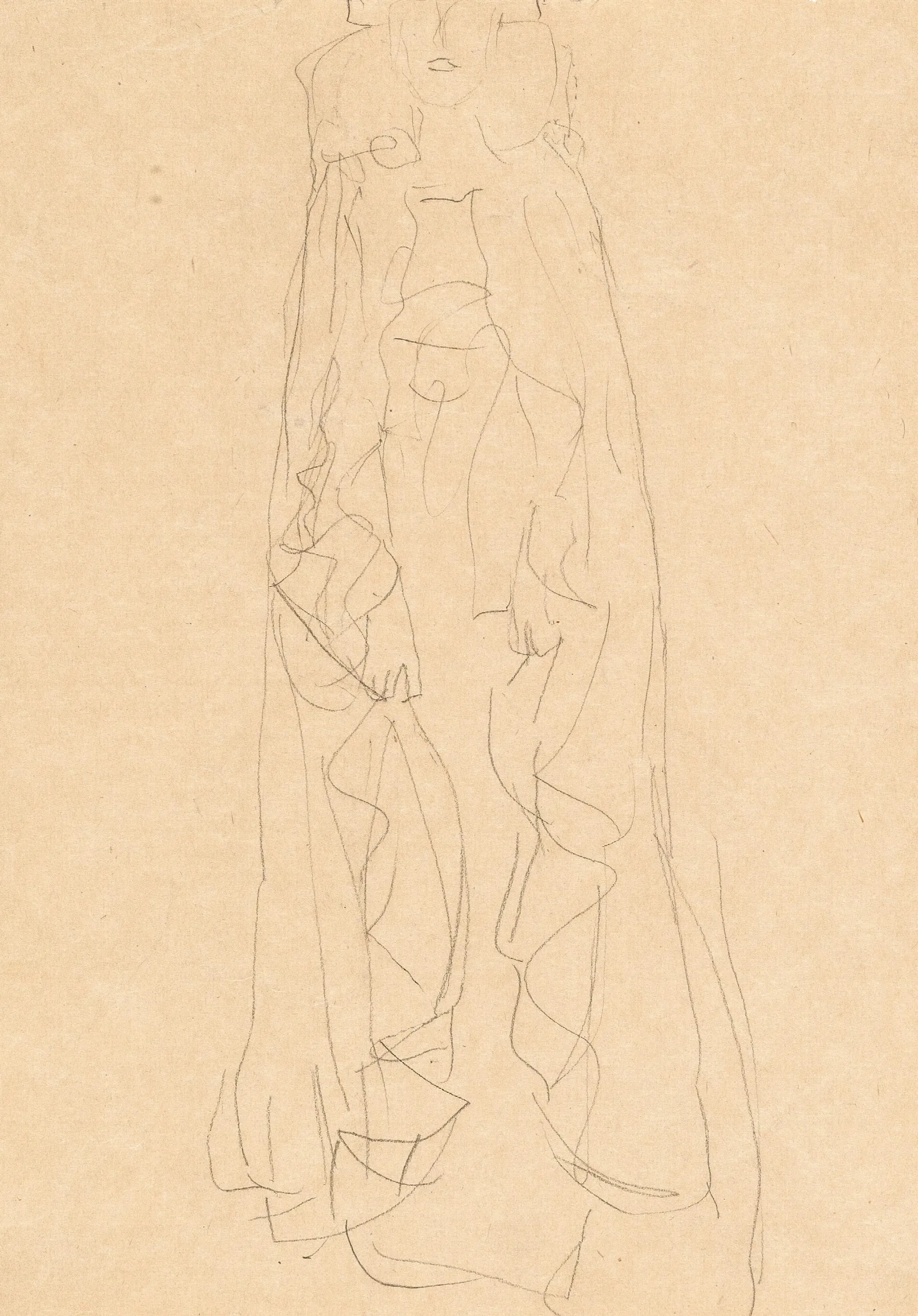 Standing Lady With Cape From The Front Study For The Portrait Of Adele Bloch Bauer Wall Art by Gustav Klimt - Canvas Print