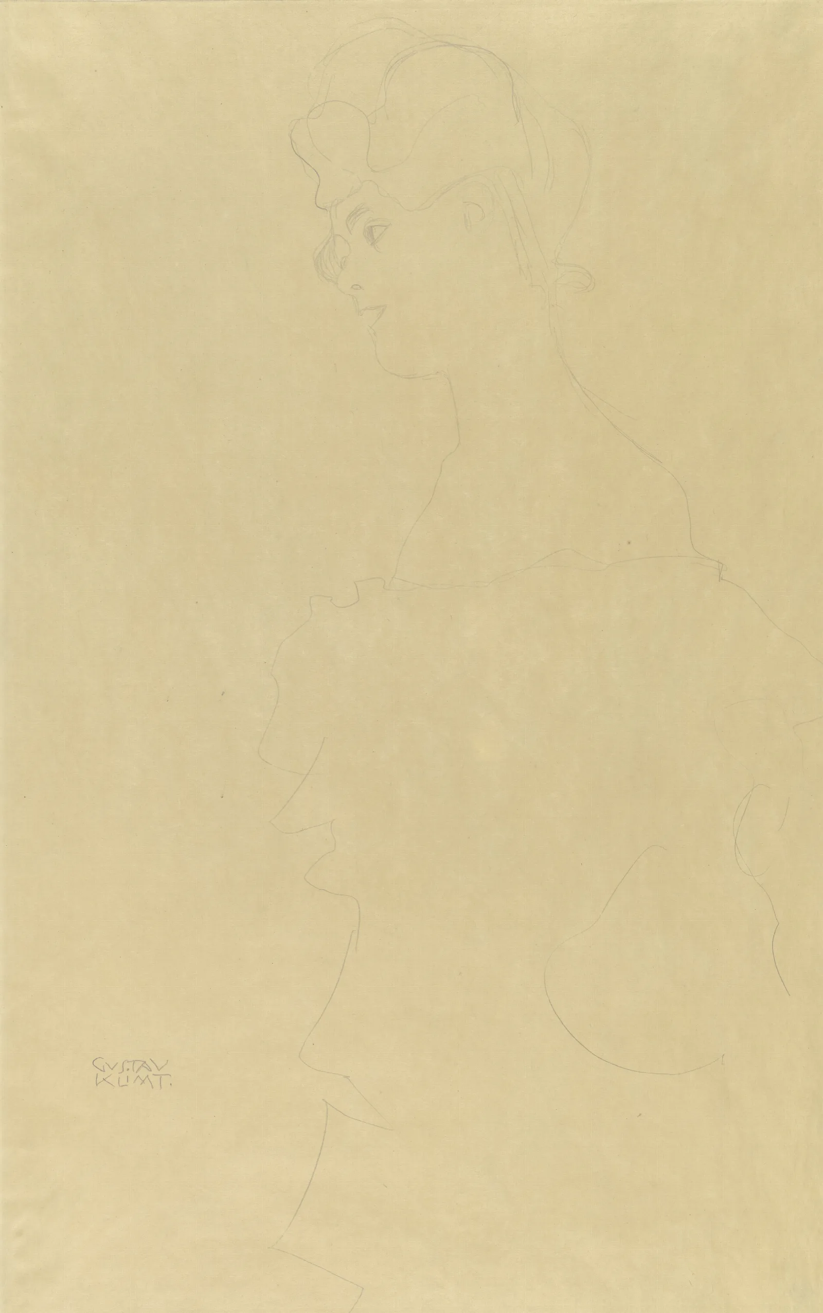 Half Length Figure Of A Girl Facing Left Wall Art by Gustav Klimt - Canvas Print