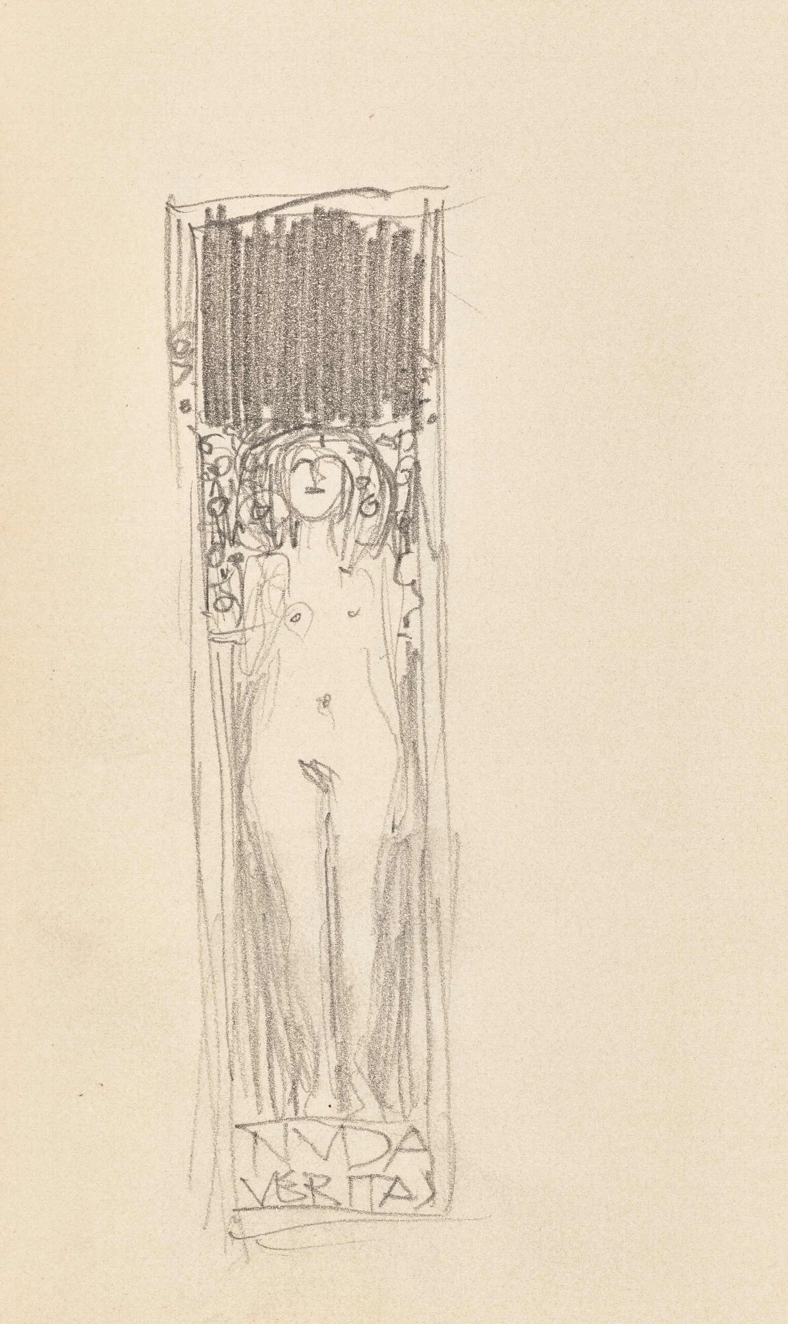 Design For The Painting Nuda Veritas Wall Art by Gustav Klimt - Canvas Print