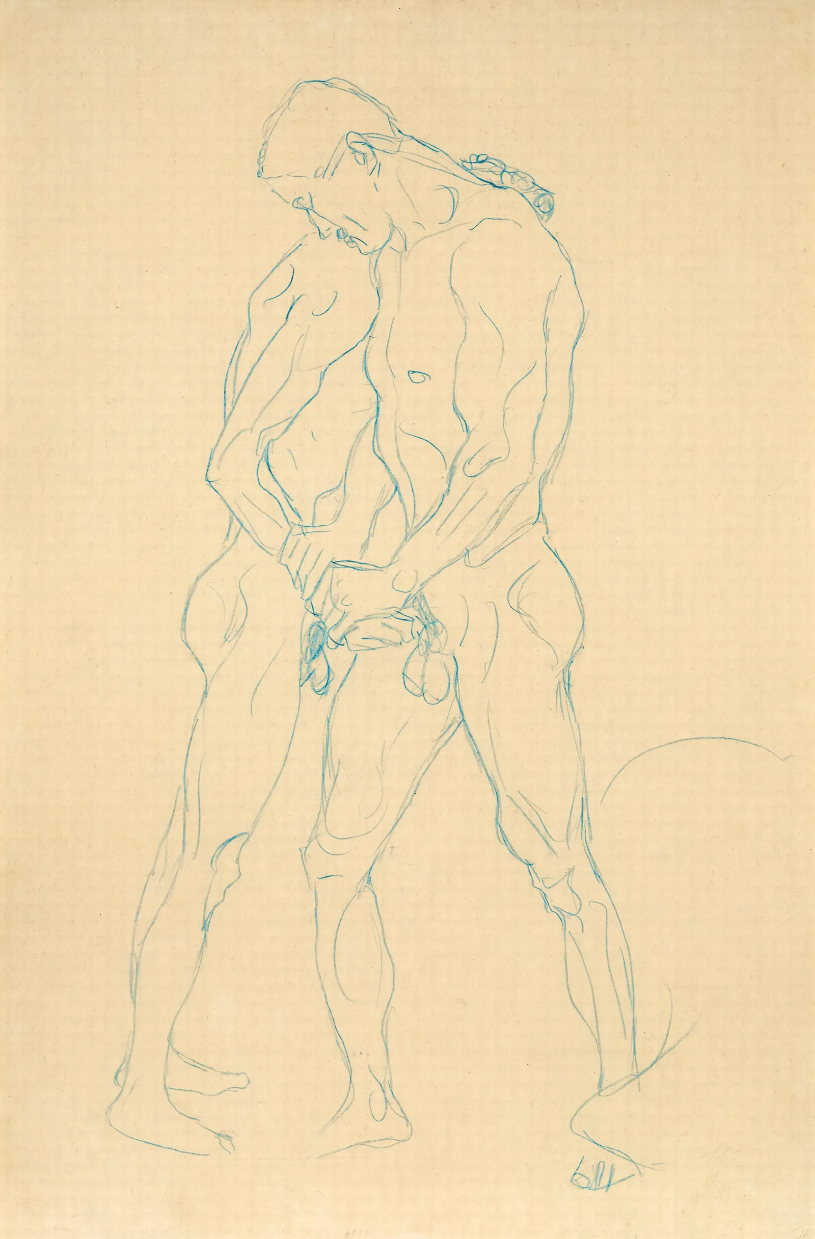 Zwei Mannerakte Studie Zu Athleten Two Male Acts Study For The Athletes Wall Art by Gustav Klimt - Canvas Print