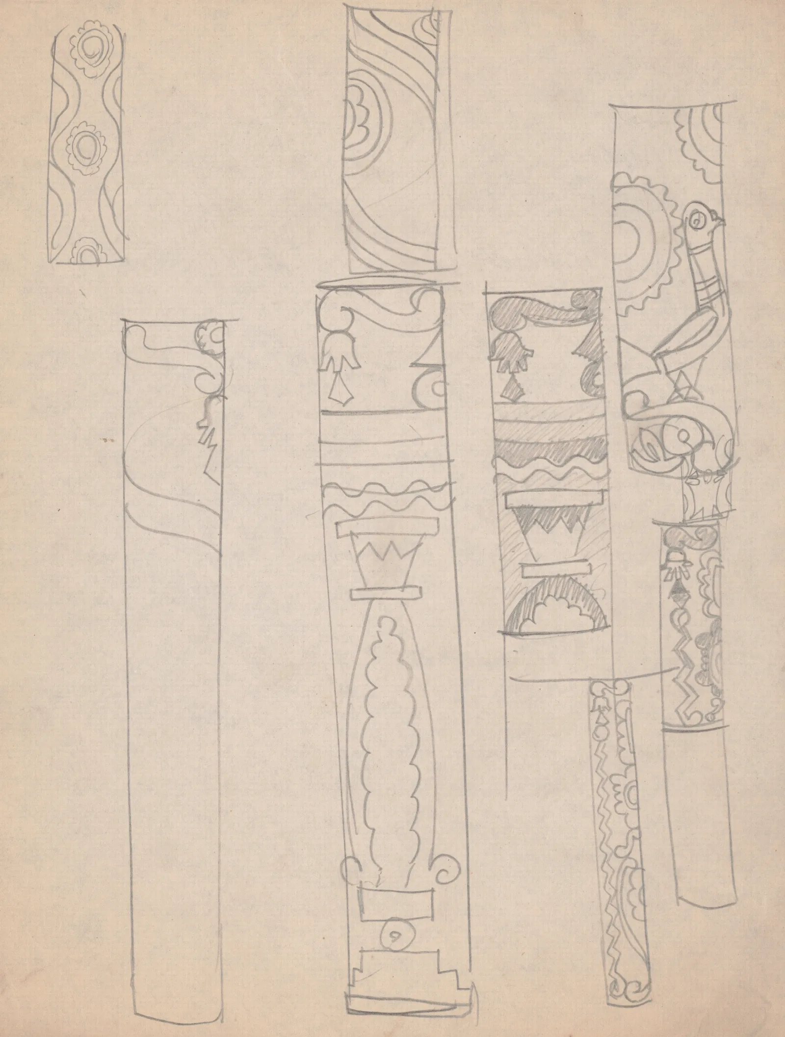 Design Sketches For Crillon Restaurant New York Ny Details Of Columns Wall Art by Winold Reiss - Canvas Print