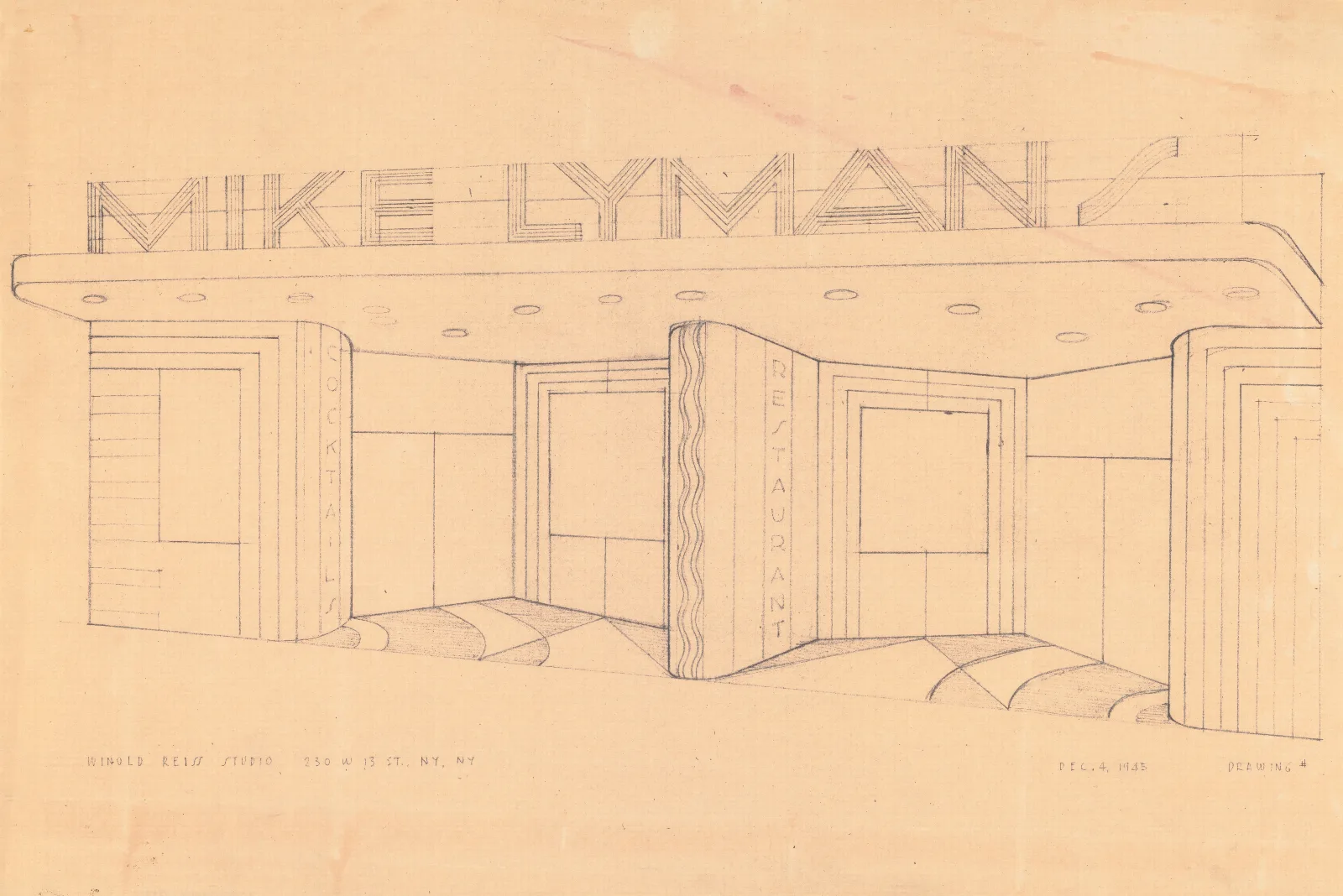 Drawings For Proposed Decorations Of Mike Lymans Restaurant 424 W Sixth St Los Angeles Ca Perspective Of Entrance Wall Art by Winold Reiss - Canvas Print