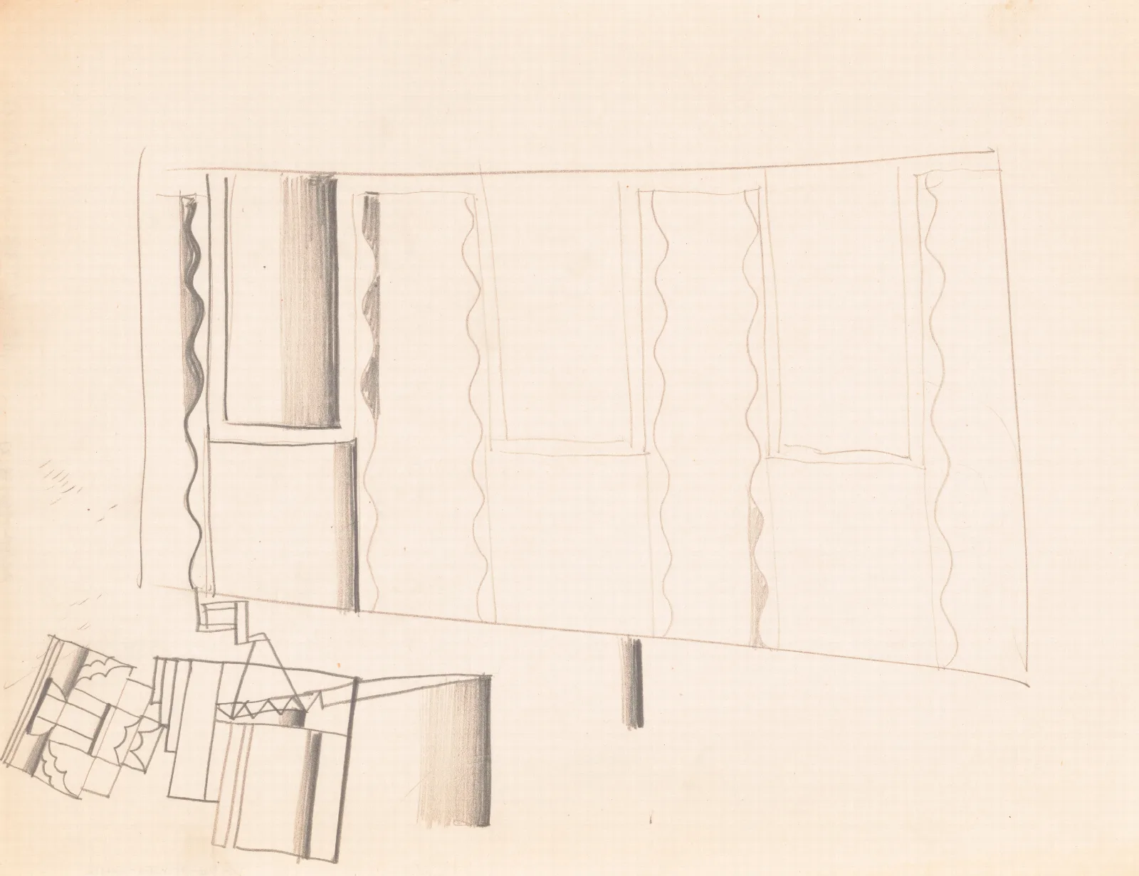 Interior Design Drawings For Unidentified Rooms Sketch For Unidentified Interior Wall Art by Winold Reiss - Canvas Print