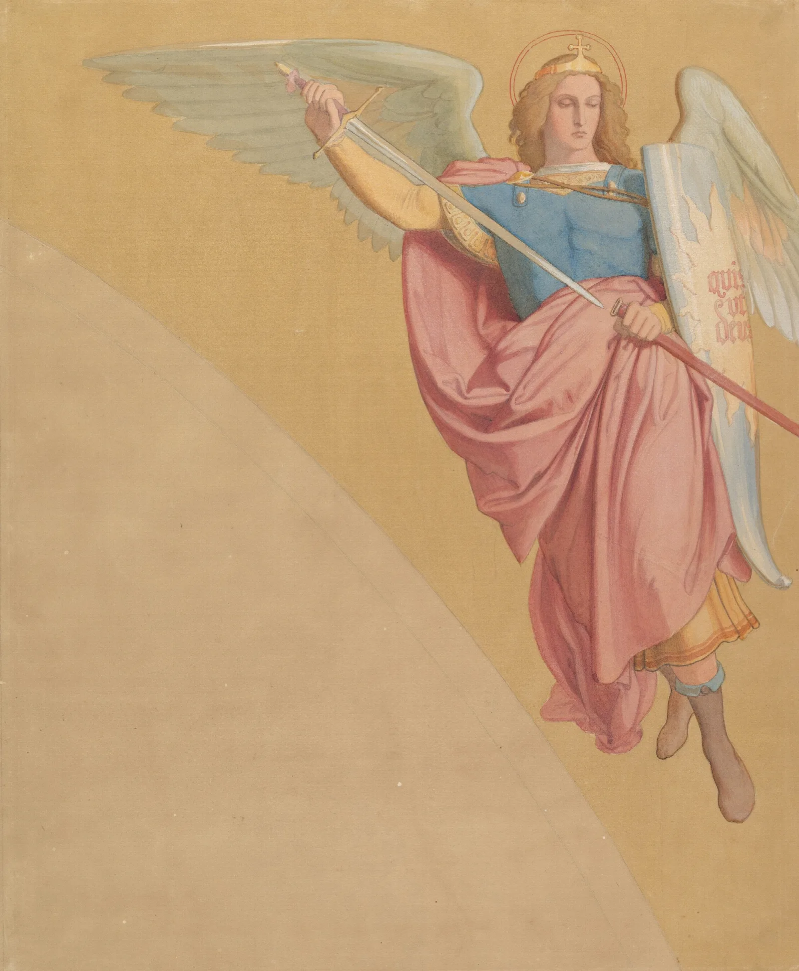 Archangel Drawing A Sword Wall Art by Eduard von Steinle - Canvas Print