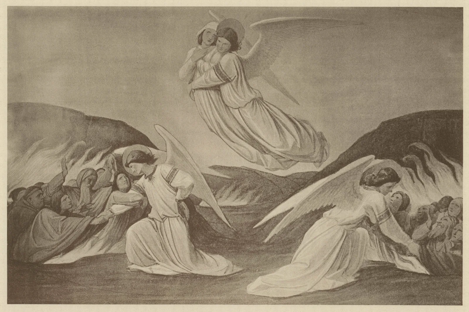 Engel Erlosen Schmachtende Seelen Aus Dem Fegefeuer Wall Art by Eduard von Steinle - Canvas Print