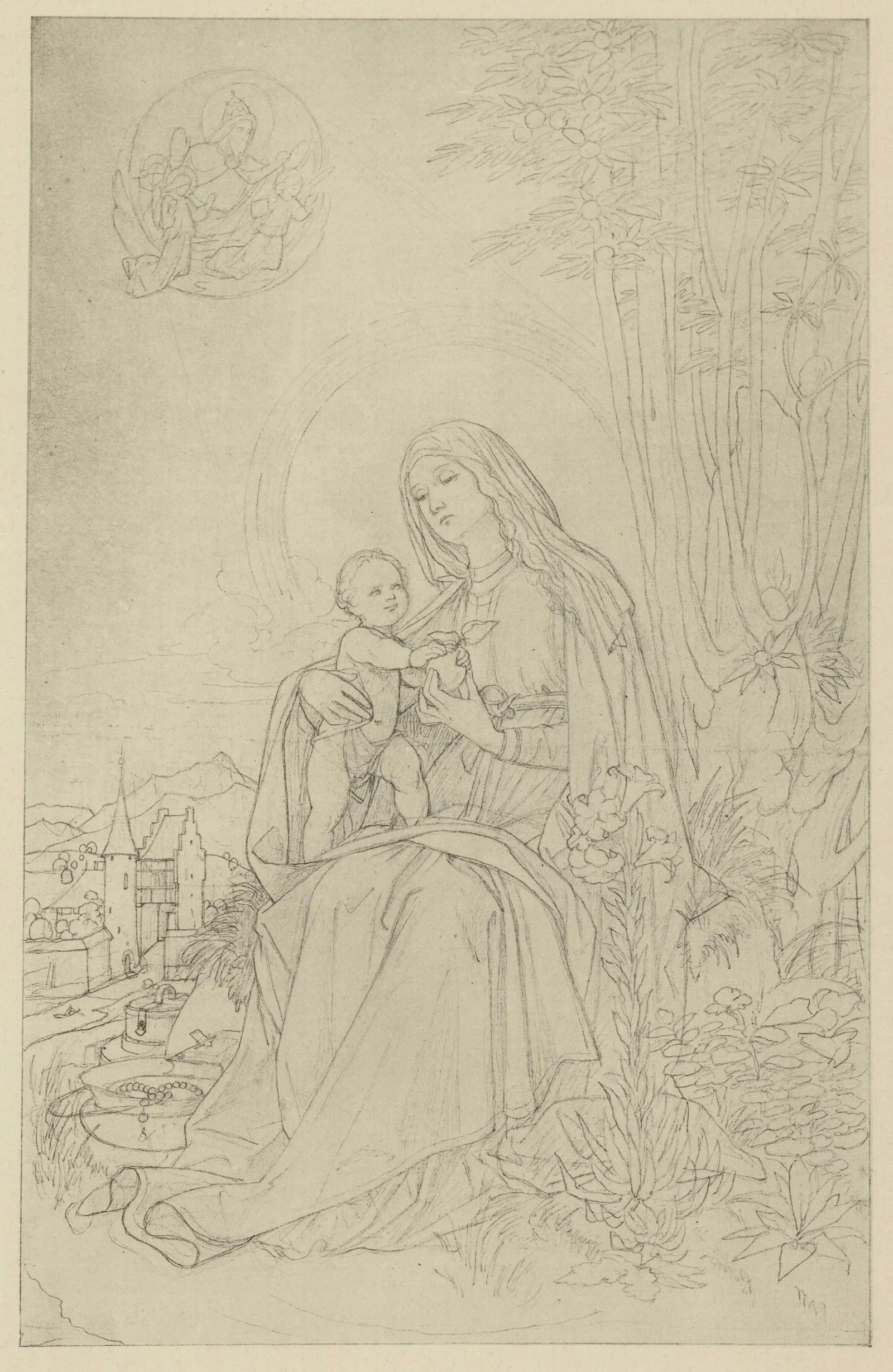 Madonna Mit Dem Kinde In Deutscher Landschaft Wall Art by Eduard von Steinle - Canvas Print