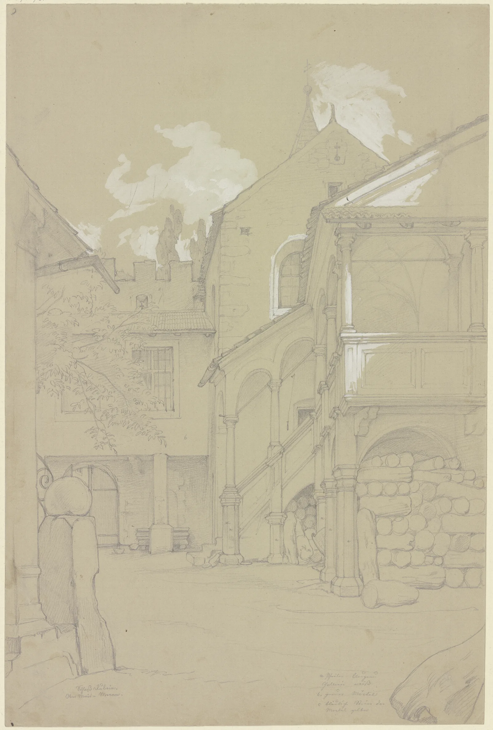 Ansicht Des Hofes Von Schloss Rubein 2 Wall Art by Eduard von Steinle - Canvas Print