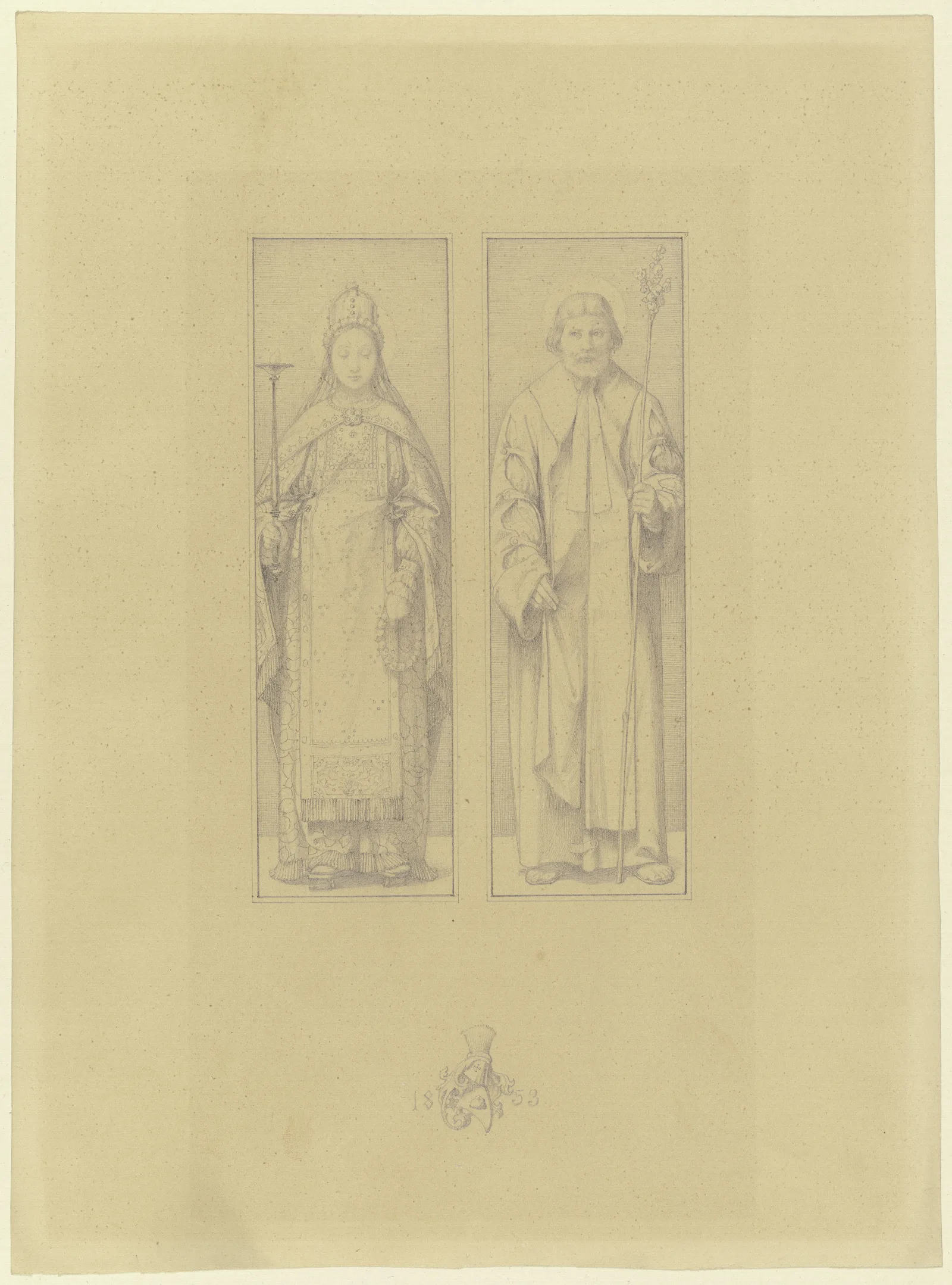 Maria Und Joseph Ganze Figuren Nebeneinander Wall Art by Eduard von Steinle - Canvas Print