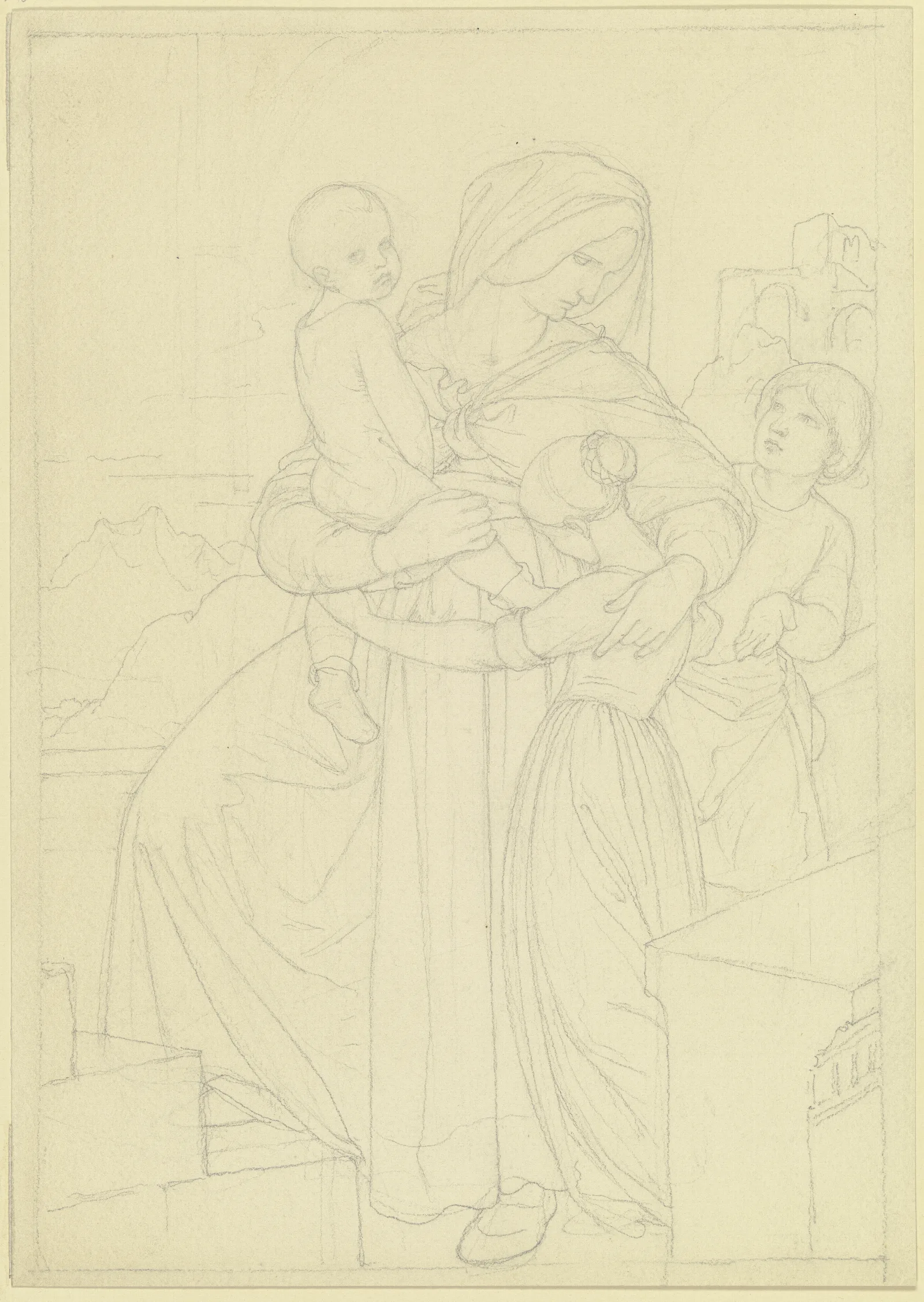 Mother With Three Children Wall Art by Eduard von Steinle - Canvas Print