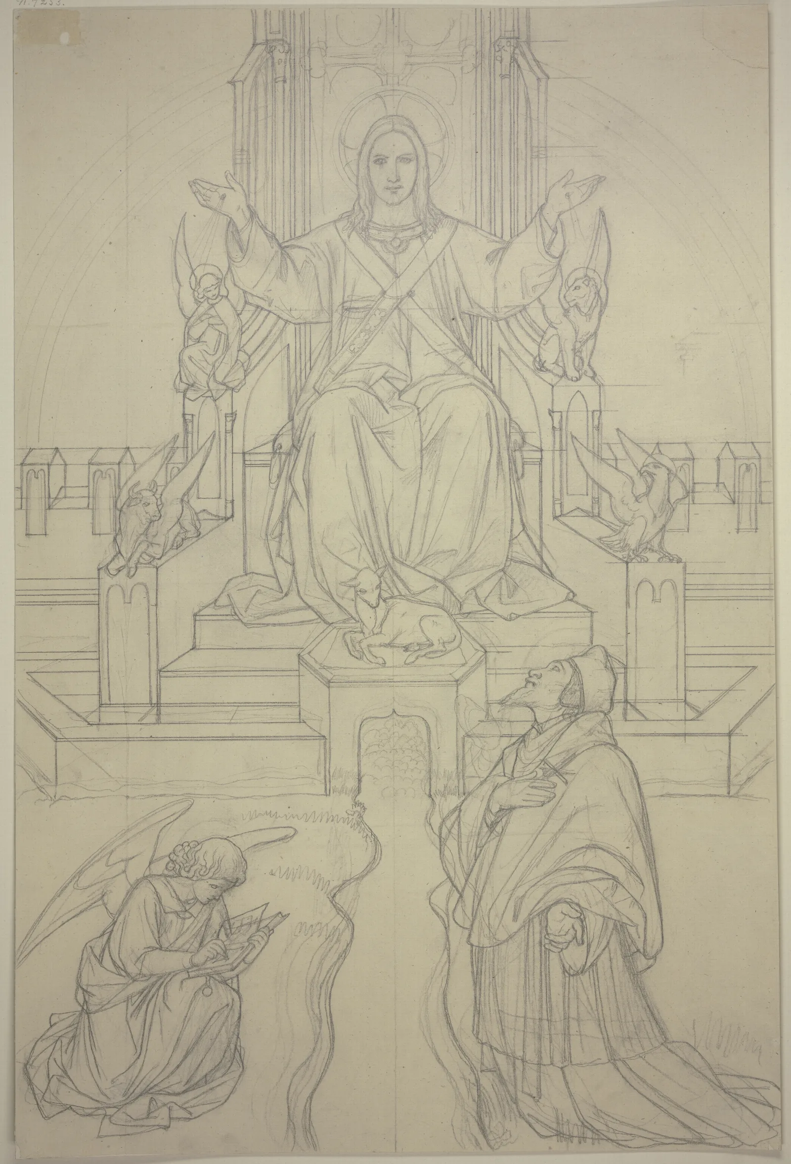 Thronender Christus Mit Dem Heiligen Johannes Von Nepomuk Und Einem Schreibenden Engel Wall Art by Eduard von Steinle - Canvas Print