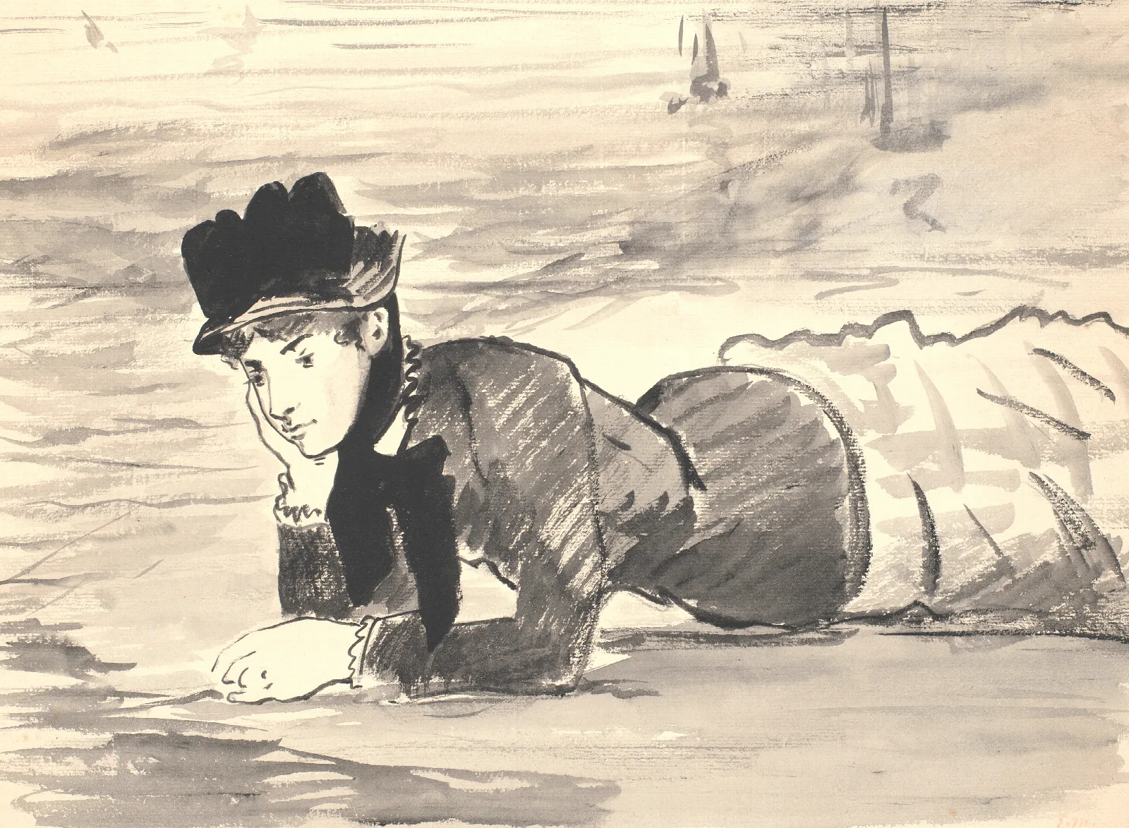 Woman Lying On The Beach Annabel Lee Wall Art by Édouard Manet - Canvas Print
