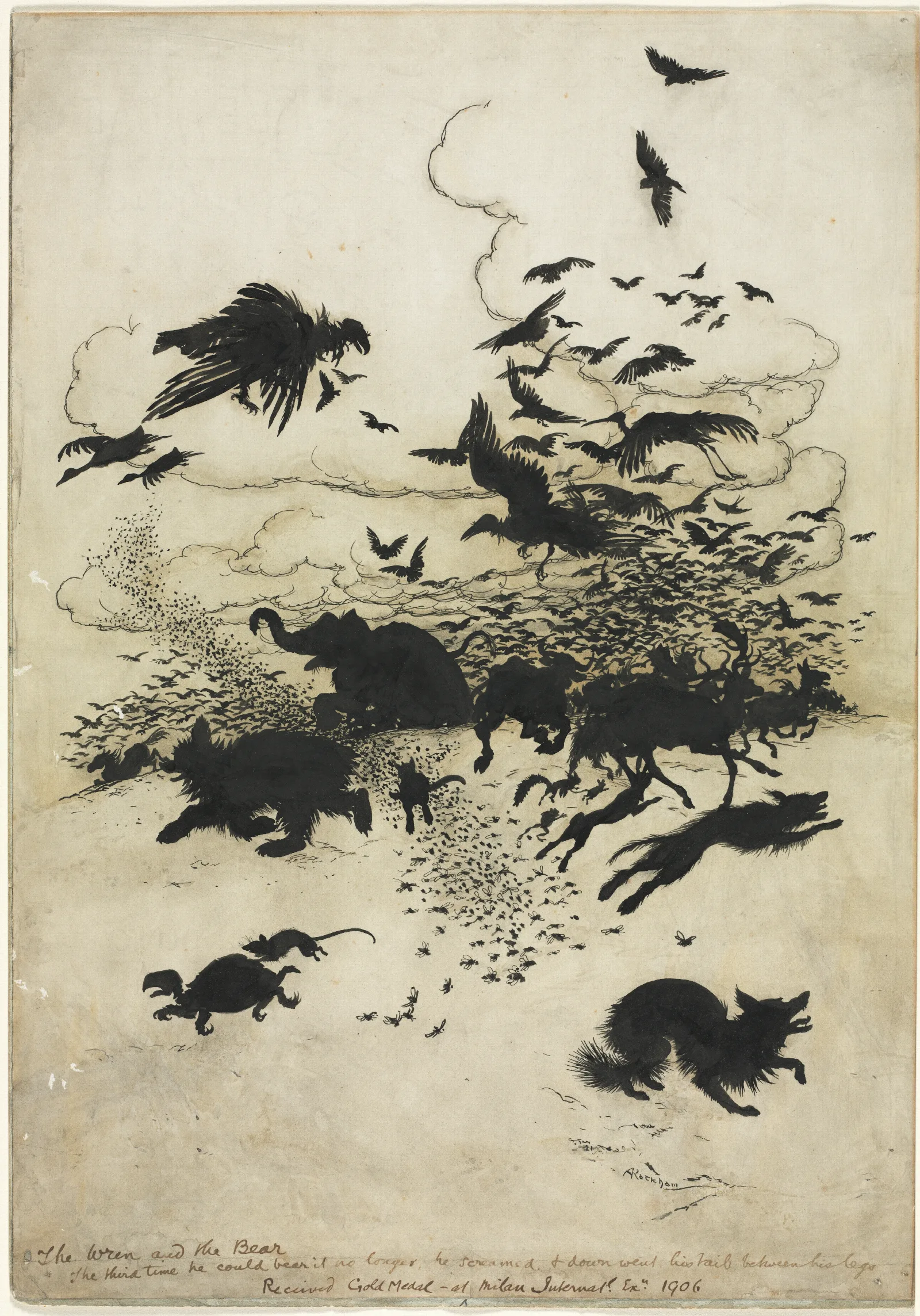 The Wren And The Bear Wall Art by Arthur Rackham - Canvas Print