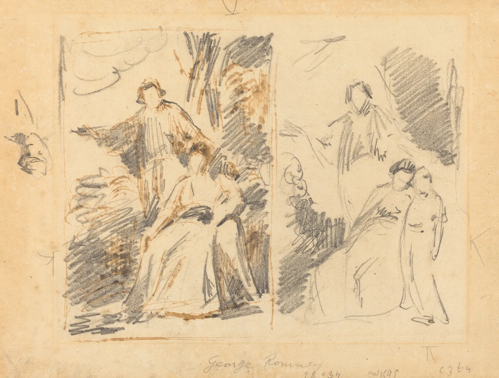 Two Studies For A Portrait Of The Warren Family Wall Art by George Romney - Canvas Print