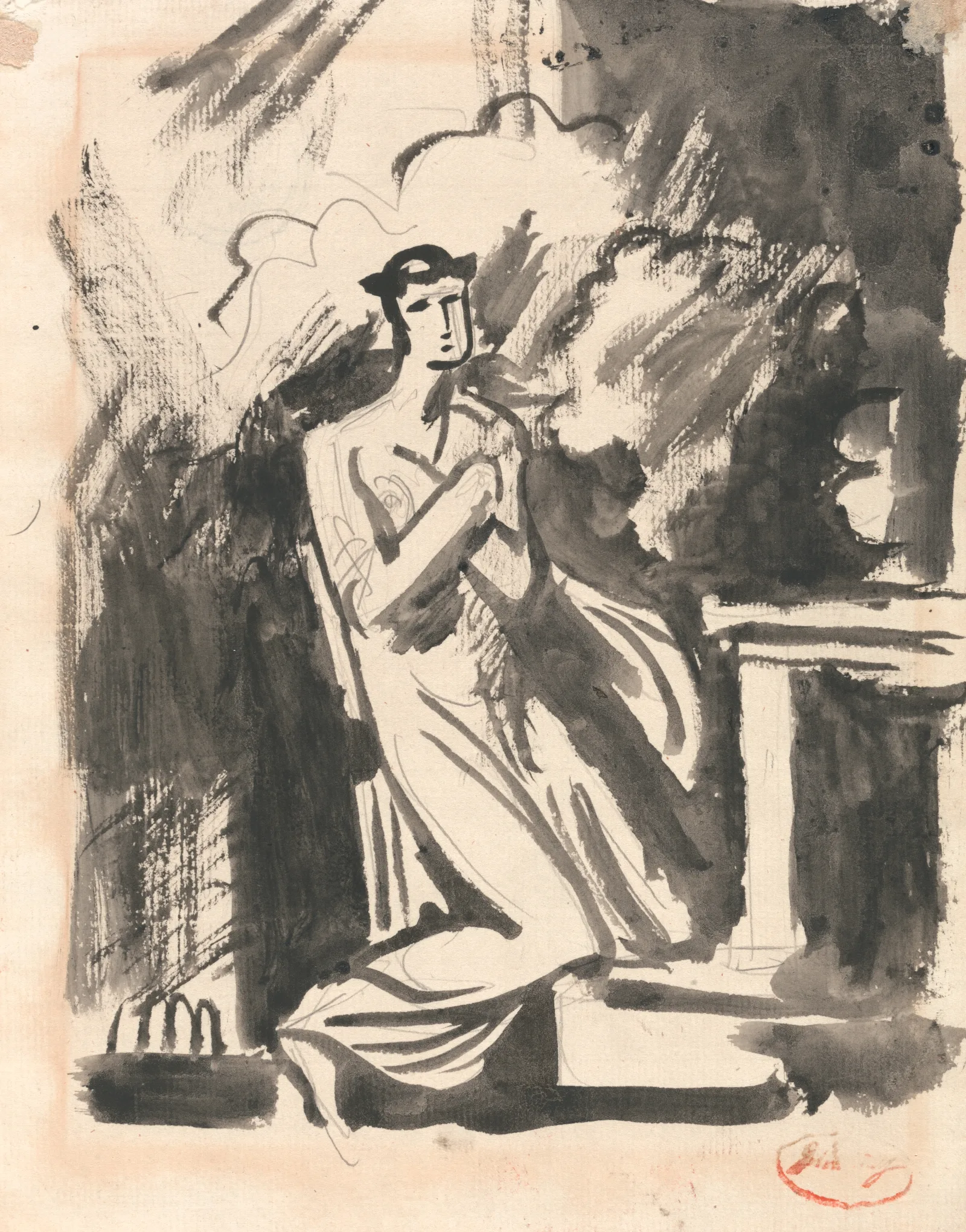 Iphigenia Kneeling Over An Altar Wall Art by George Romney - Canvas Print