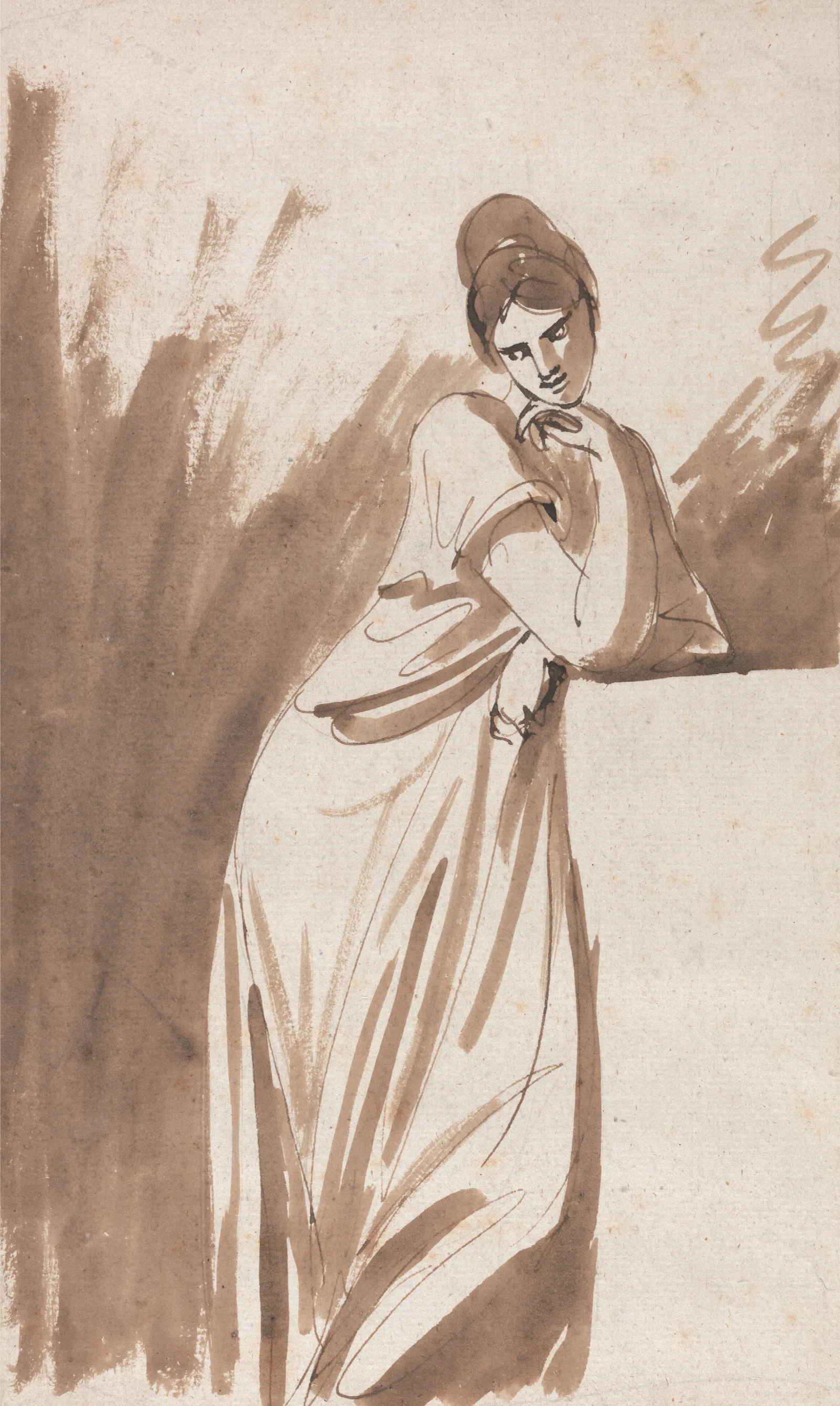 Lady Leaning On A Column Wall Art by George Romney - Canvas Print