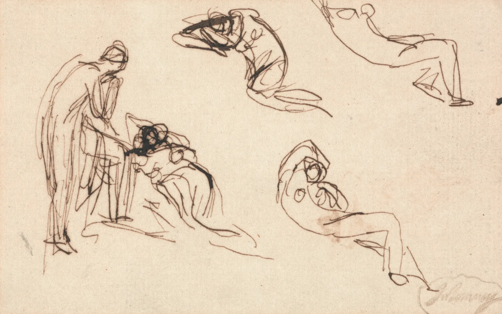 Standing Figure And Four Reclining Figures Wall Art by George Romney - Canvas Print
