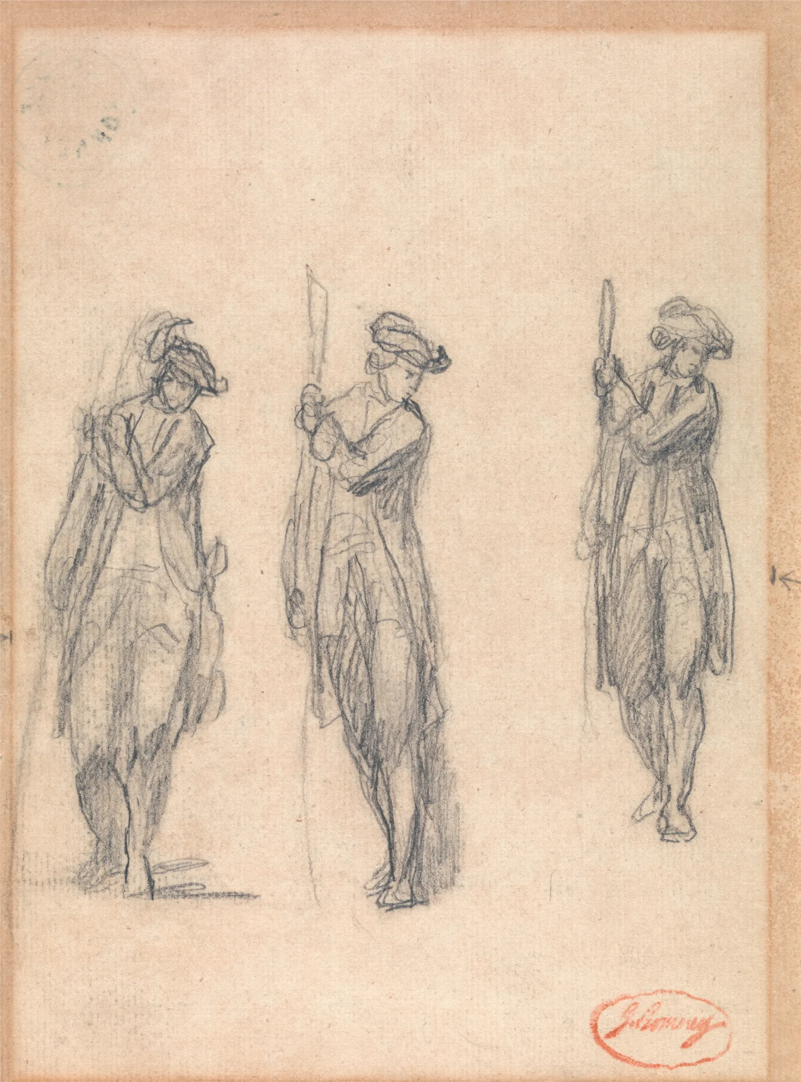 Three Sketches Of A Man In Uniform Wall Art by George Romney - Canvas Print
