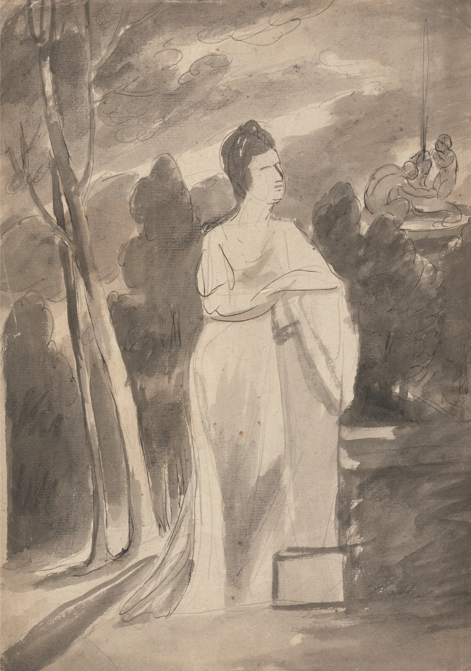 Woman At A Column Wall Art by George Romney - Canvas Print