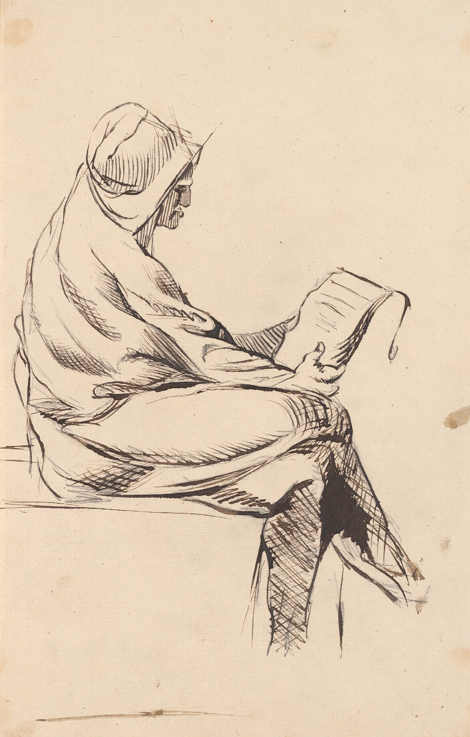 Hooded Man Reading Wall Art by Sir Joshua Reynolds - Canvas Print