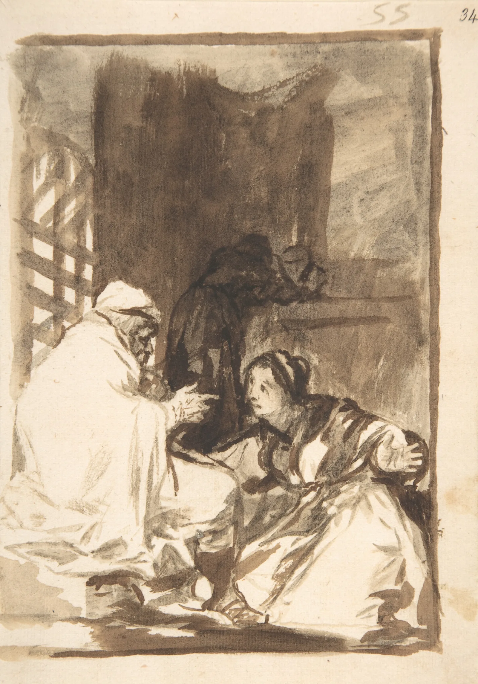 A Woman Kneeling Her Arms Wide Before An Old Man Wall Art by Francisco de Goya - Canvas Print