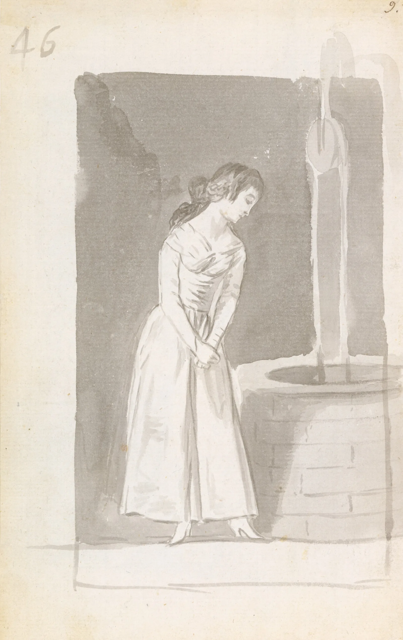 A Young Woman Looking Into A Well Wall Art by Francisco de Goya - Canvas Print