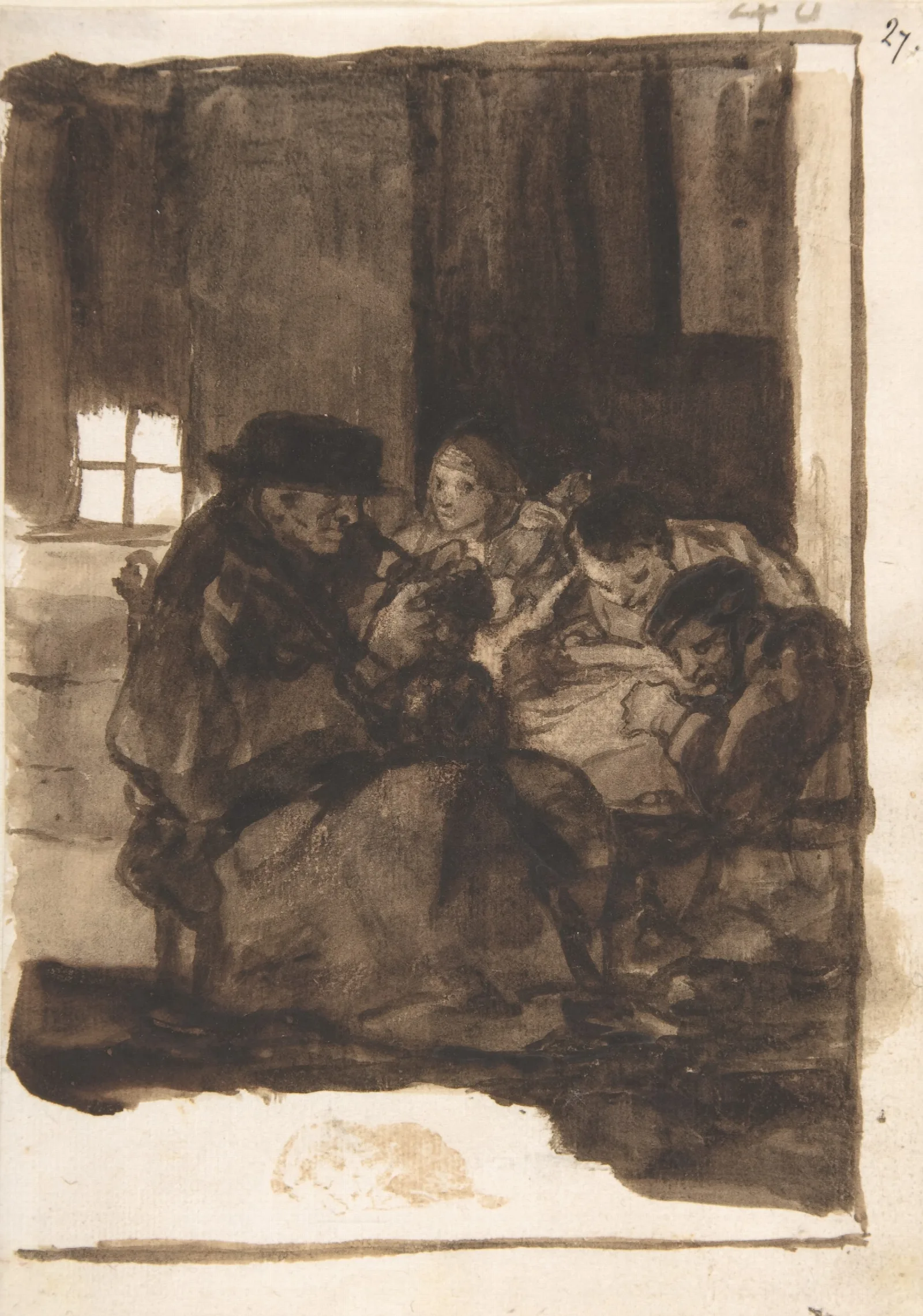 An Old Man Delousing A Boy In An Interior Accompanied By Three Figures Wall Art by Francisco de Goya - Canvas Print