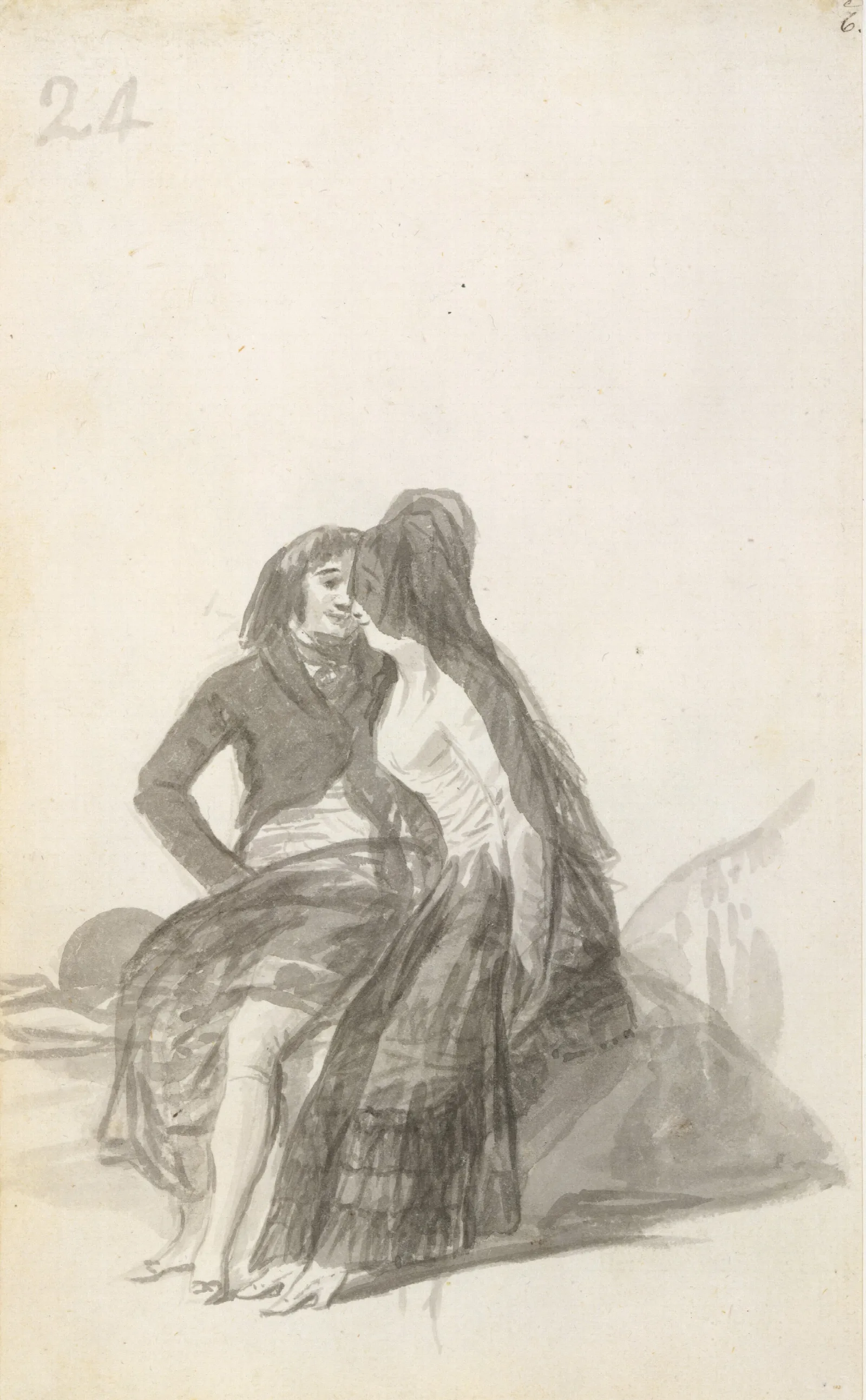 Lovers Sitting On A Rock Wall Art by Francisco de Goya - Canvas Print