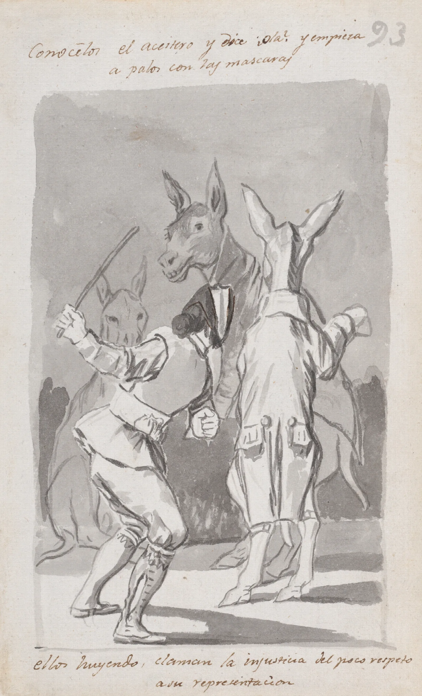 Masquerading Asses Being Whipped By A Man Wall Art by Francisco de Goya - Canvas Print