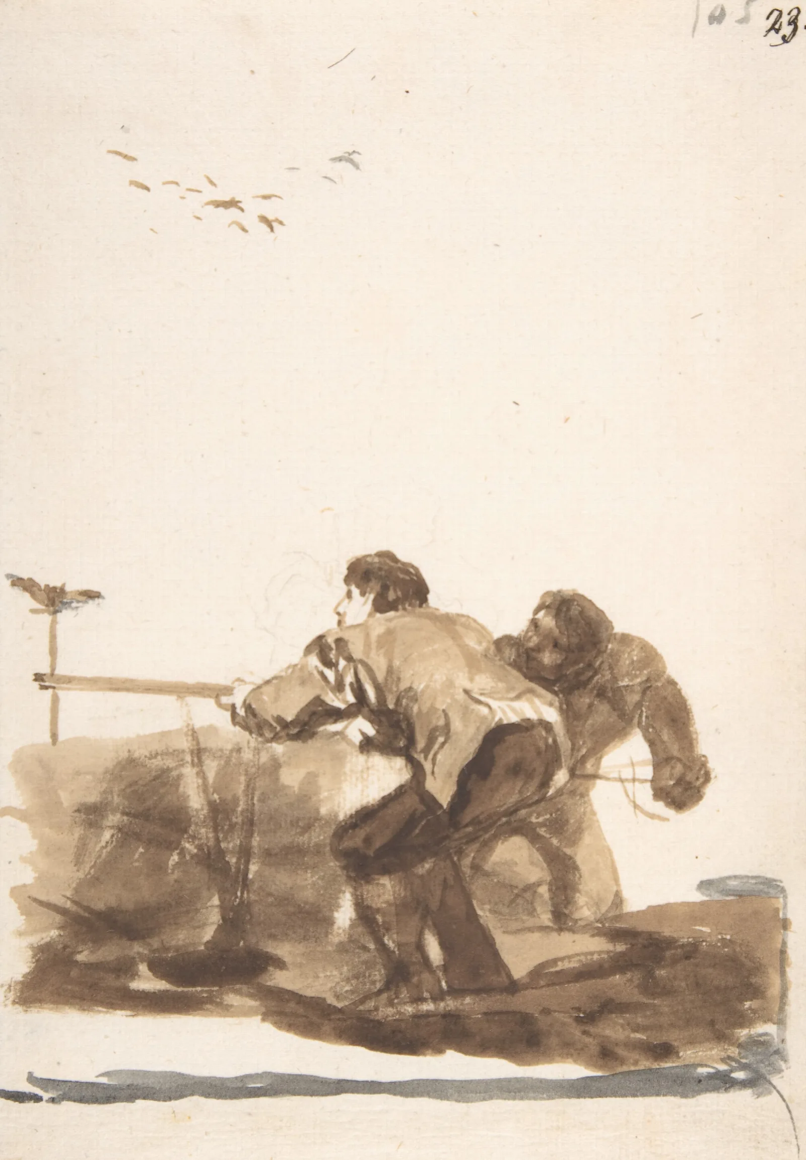 Men Hunting Birds Using A Decoy Wall Art by Francisco de Goya - Canvas Print