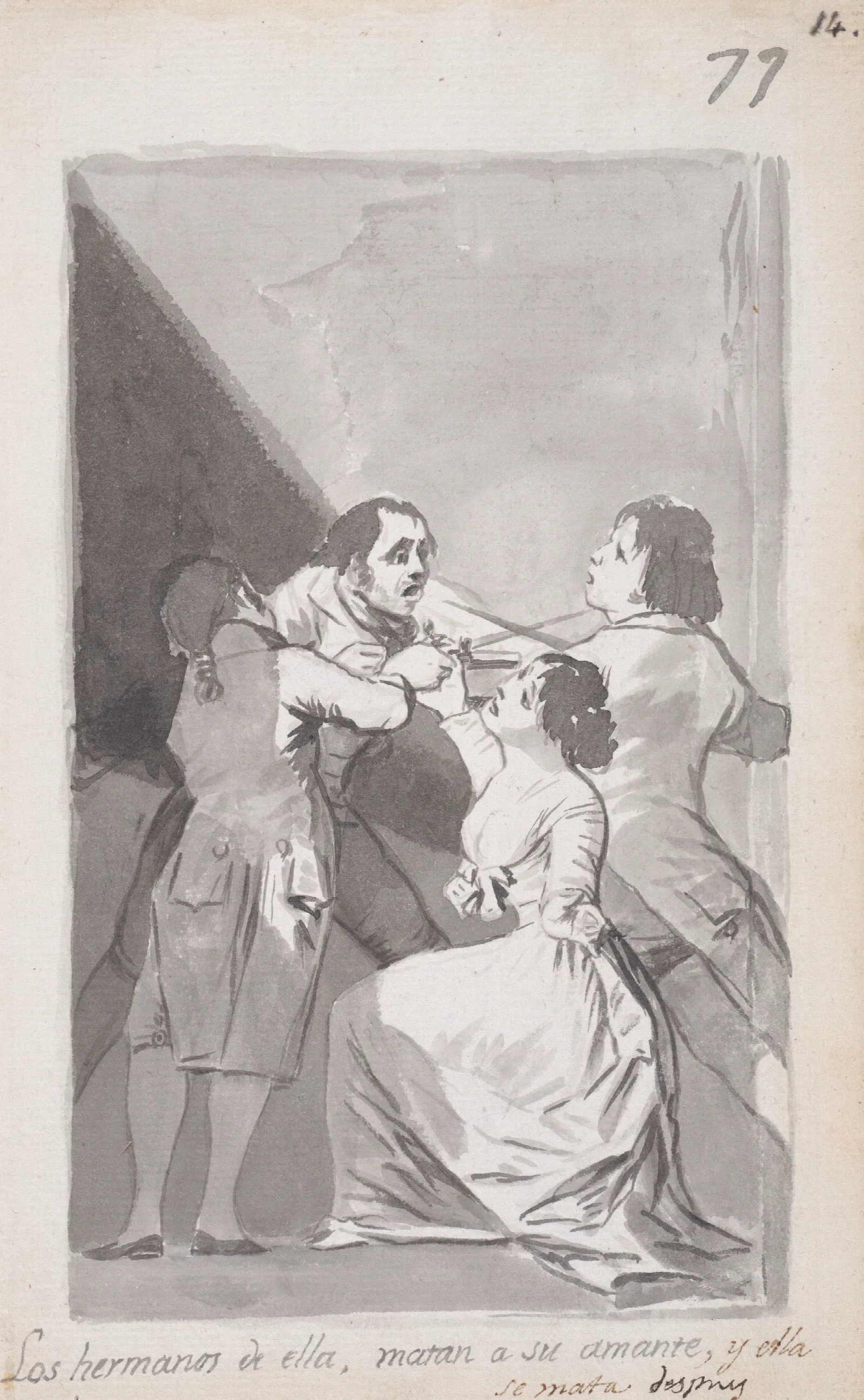 Two Brothers Killing Their Sisters Lover In Her Presence Wall Art by Francisco de Goya - Canvas Print