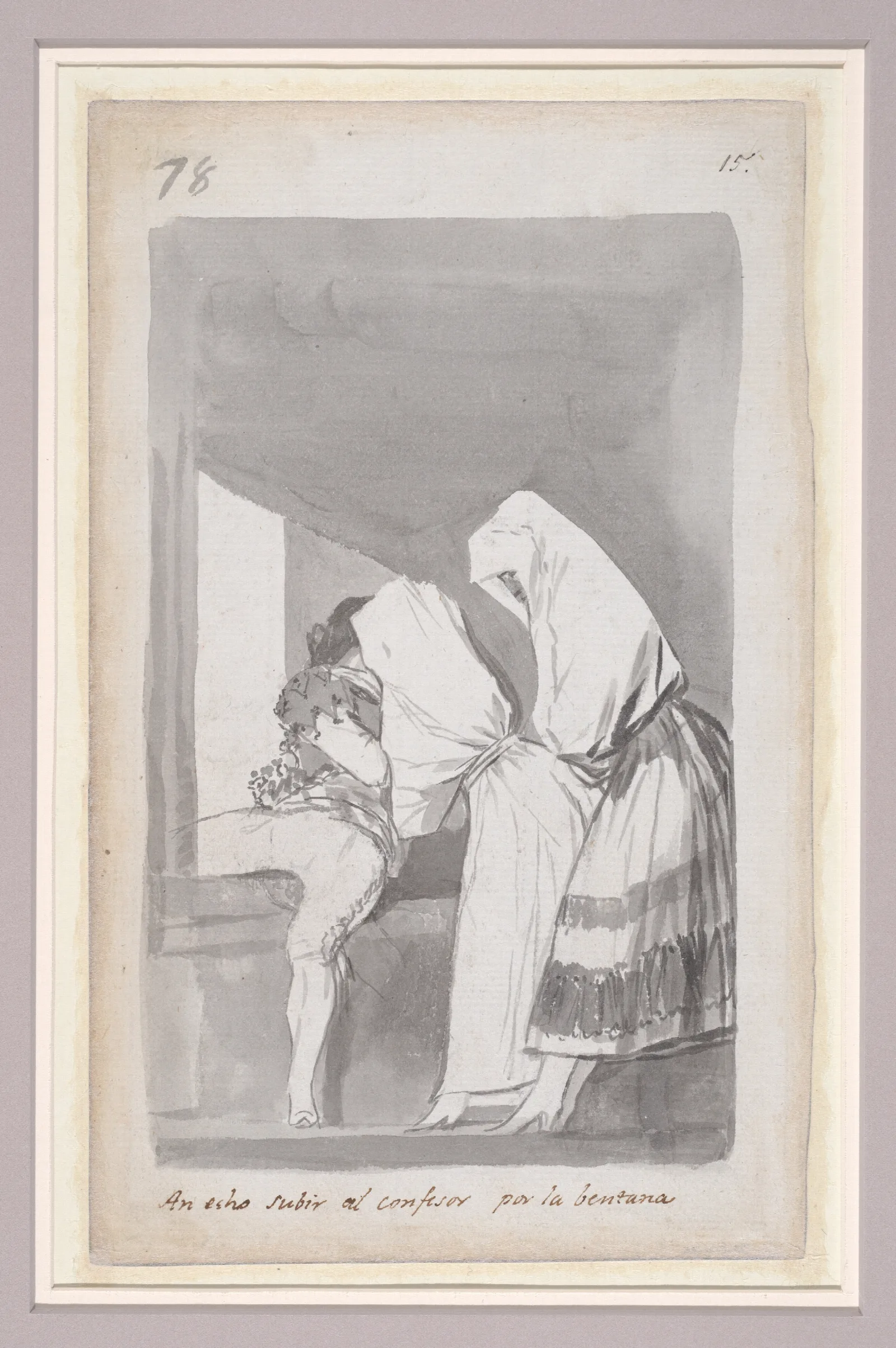 Two Women Helping A Confessor To Climb Through A Window Wall Art by Francisco de Goya - Canvas Print