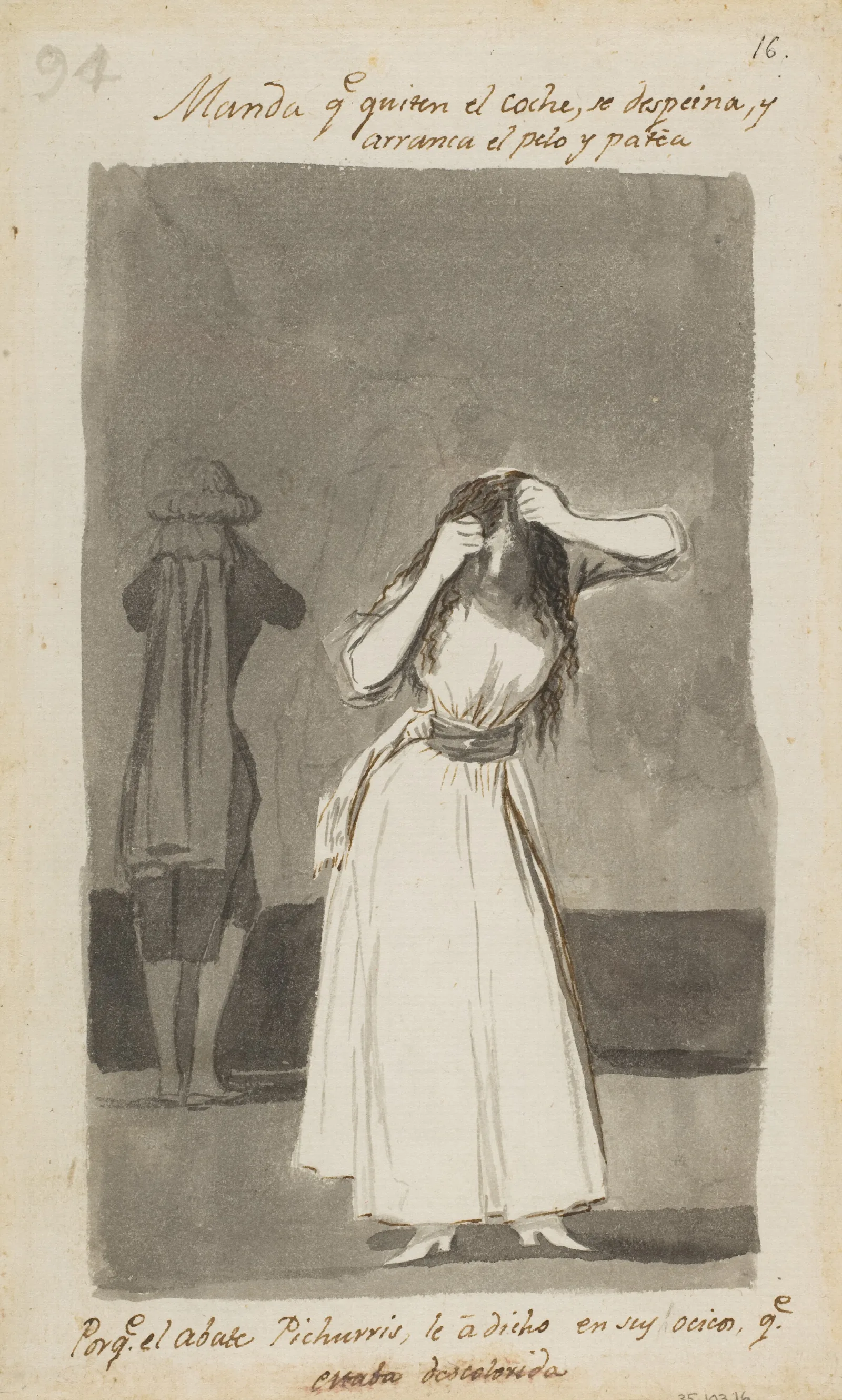 Woman Throwing A Tantrum And Pulling Her Hair Wall Art by Francisco de Goya - Canvas Print