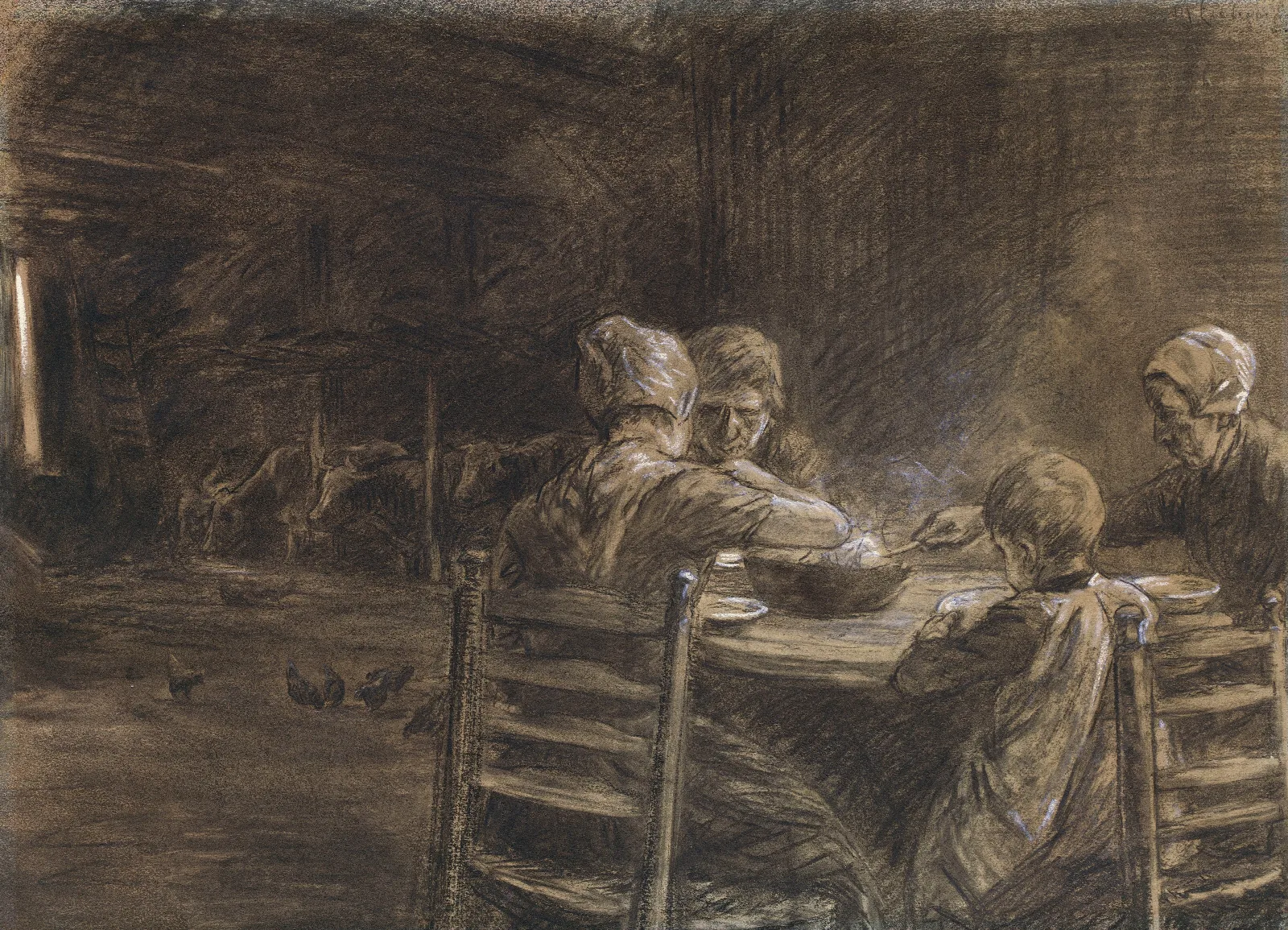 East Frisian Peasants Eating Supper Wall Art by Max Liebermann - Canvas Print