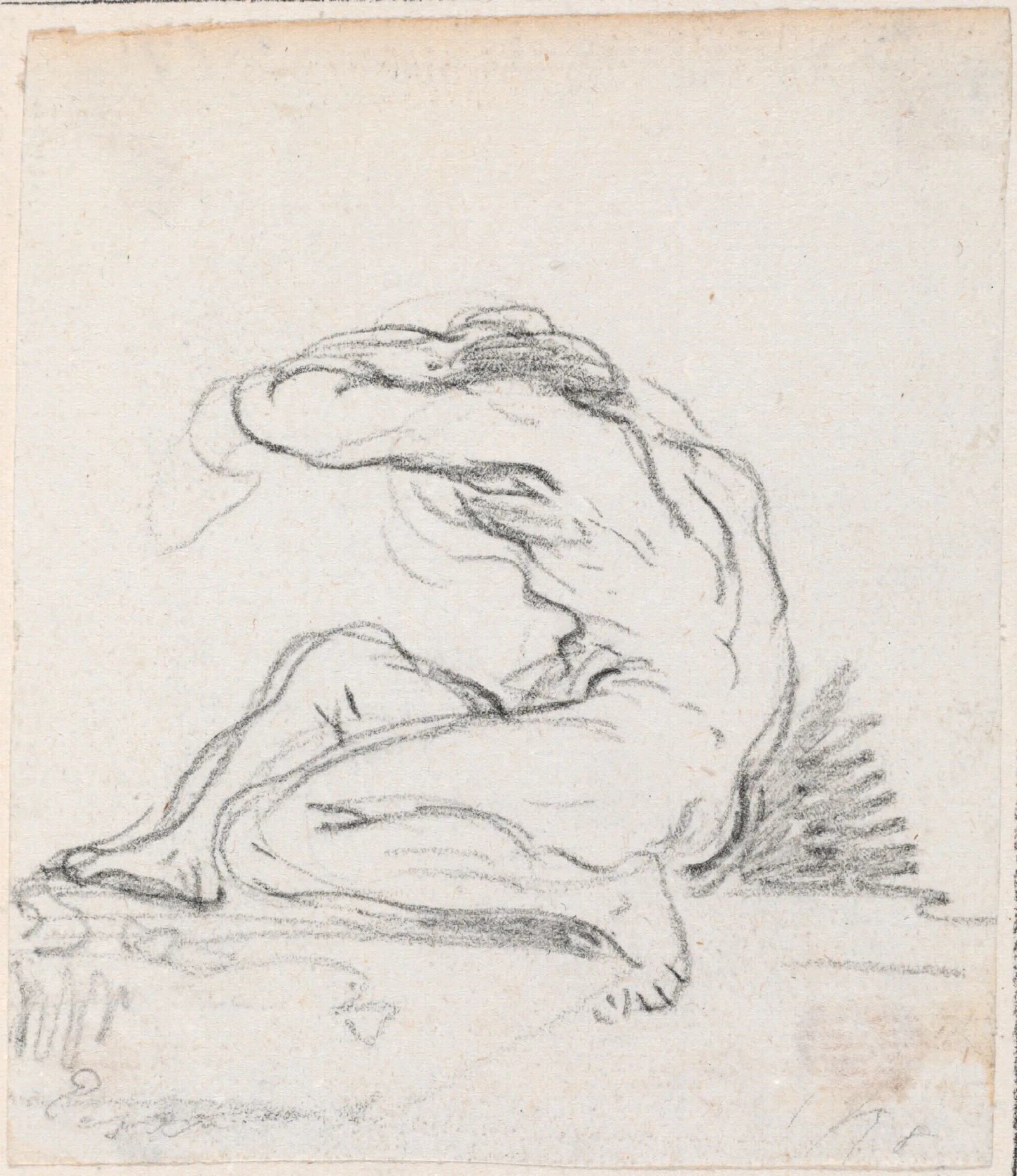 Seated Male Nude With Arm Over Head Seen From The Side Wall Art by Hubert Robert - Canvas Print