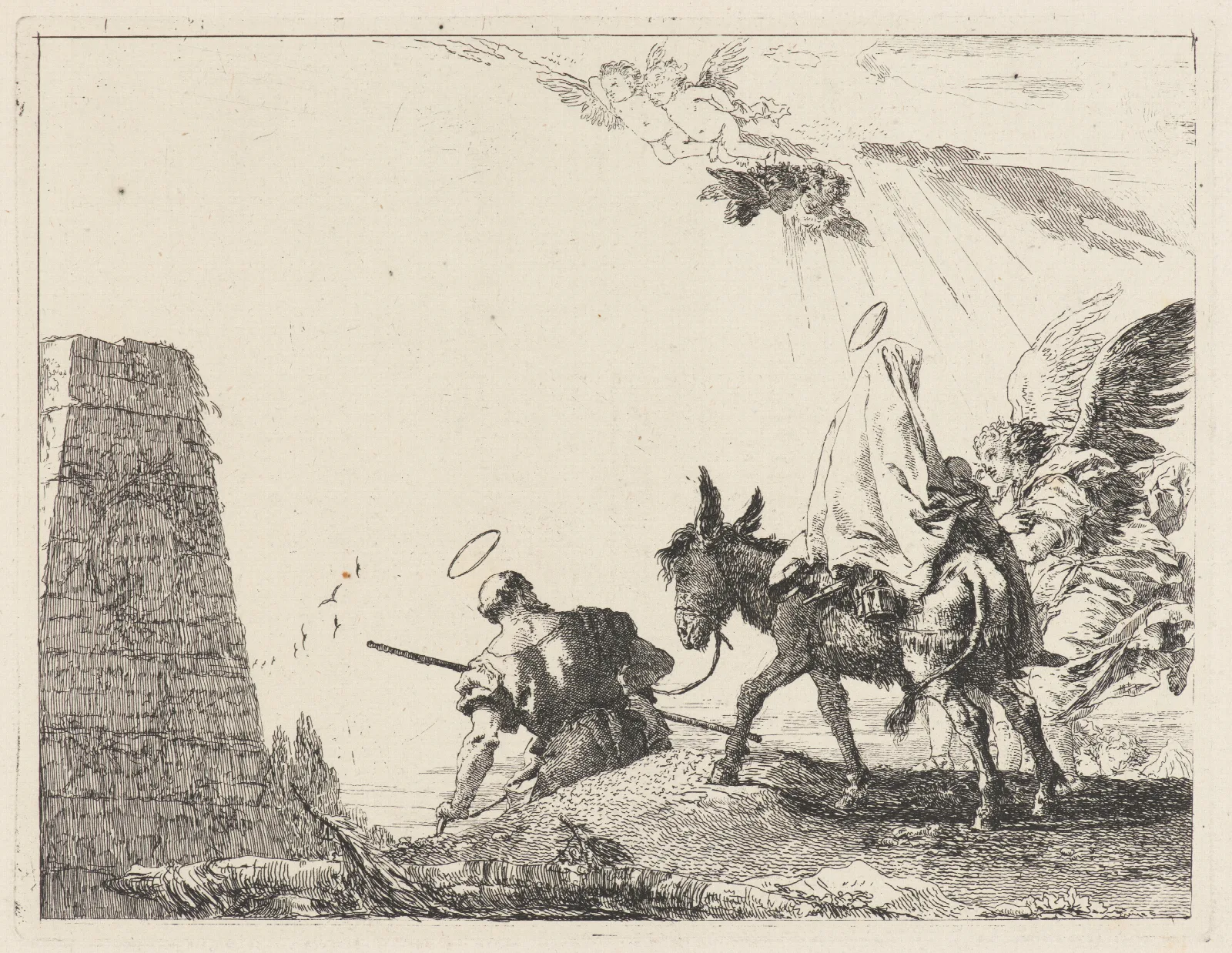 The Flight With Obelisk At The Left Wall Art by Giovanni Domenico Tiepolo - Canvas Print