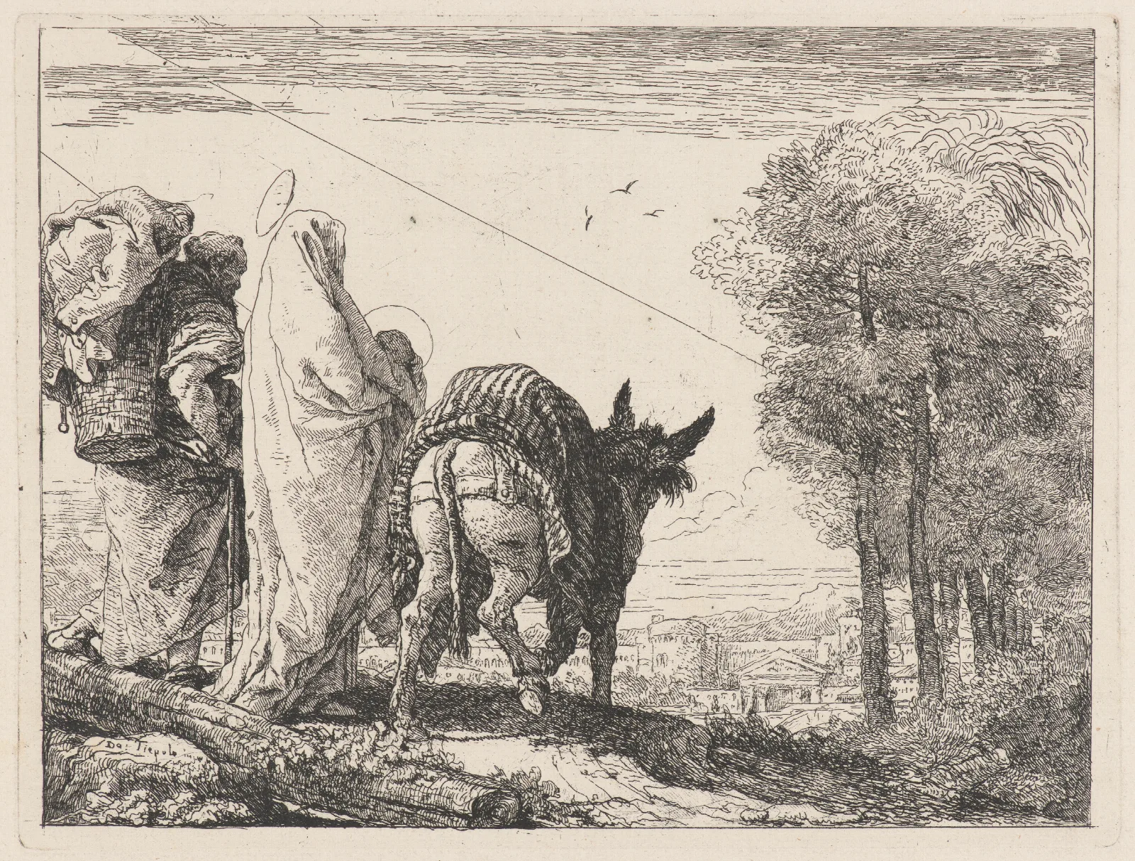 The Flight With The Holy Family At The Left Wall Art by Giovanni Domenico Tiepolo - Canvas Print