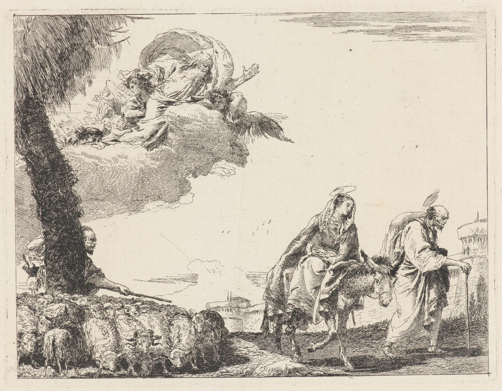 The Flight With The Holy Family At The Right Wall Art by Giovanni Domenico Tiepolo - Canvas Print