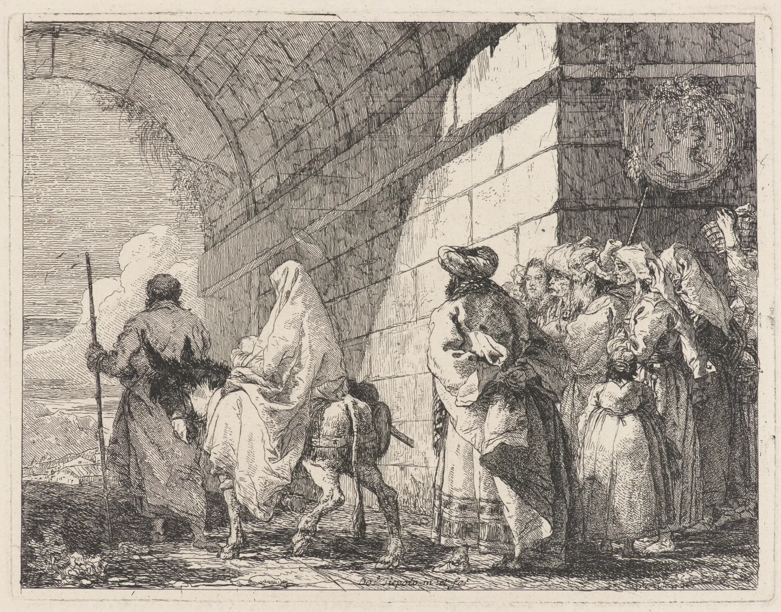 The Holy Family Passes Under A City Arch Wall Art by Giovanni Domenico Tiepolo - Canvas Print