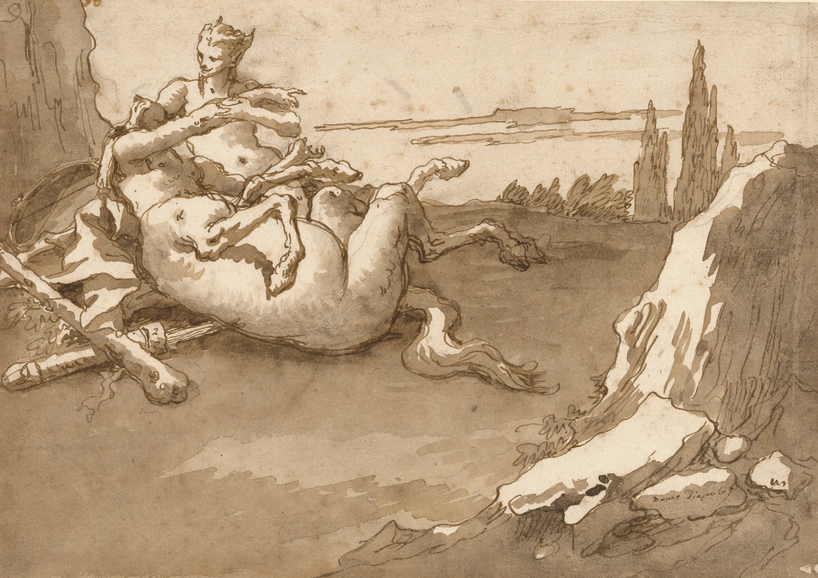 A Centaur And A Female Faun In A Landscape Wall Art by Giovanni Domenico Tiepolo - Canvas Print