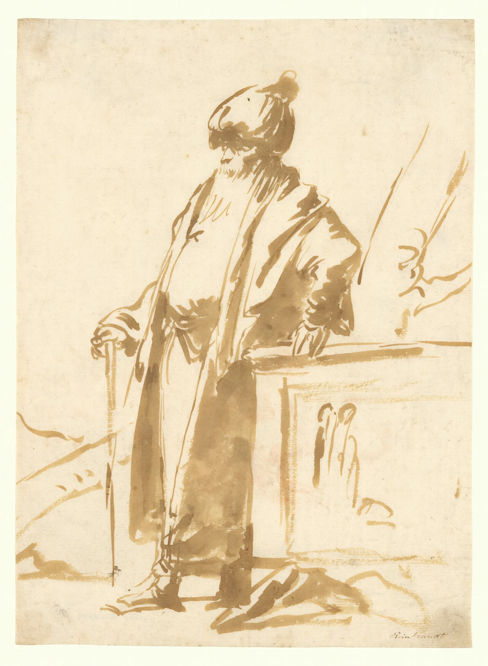 An Old Man In Oriental Dress Standing By A Pagan Altar Wall Art by Giovanni Domenico Tiepolo - Canvas Print